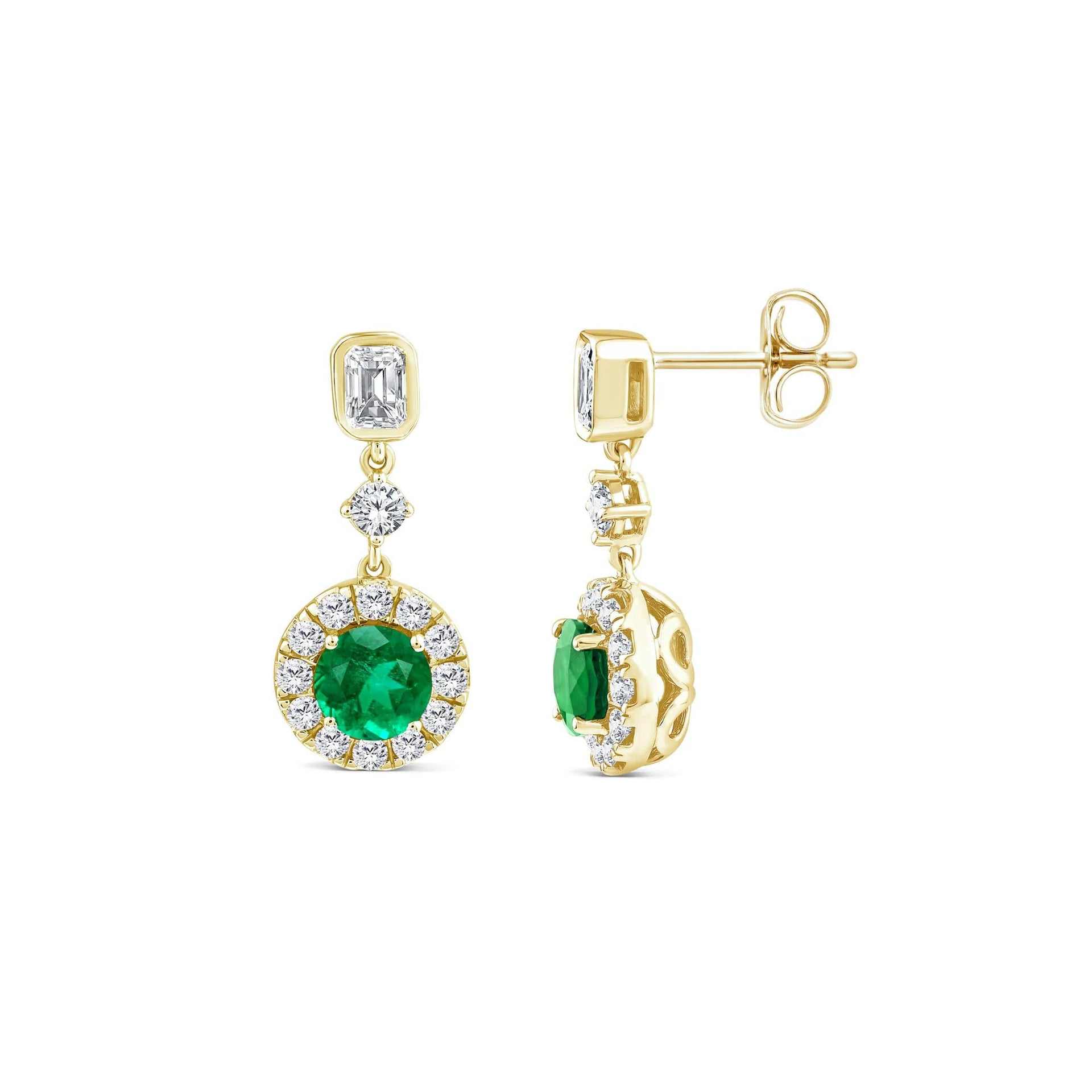 3/4 CT. Tw. Emerald and Diamond Halo Drop Earring 10K Yellow Gold Size 8.10mm