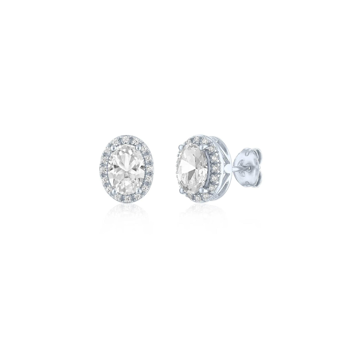1/10 CT. Tw. Lab-Created White Sapphire and Diamond Halo Earrings .925 Sterling Silver Size 9.50mm