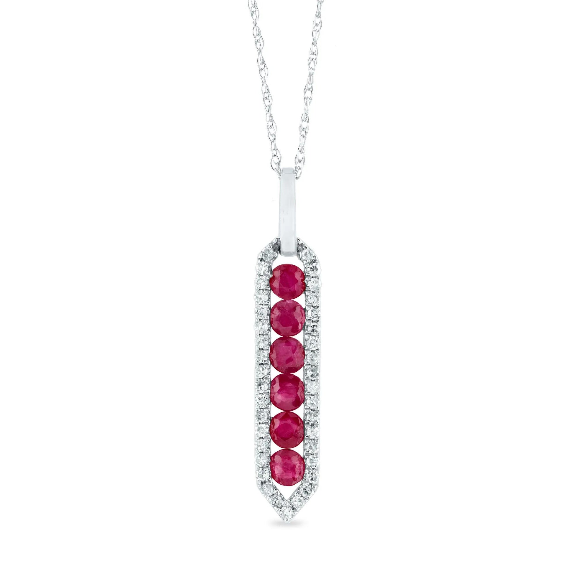 1/5 CT. Tw. Ruby and Diamond Pendant Necklace 10K White Gold Size 18"