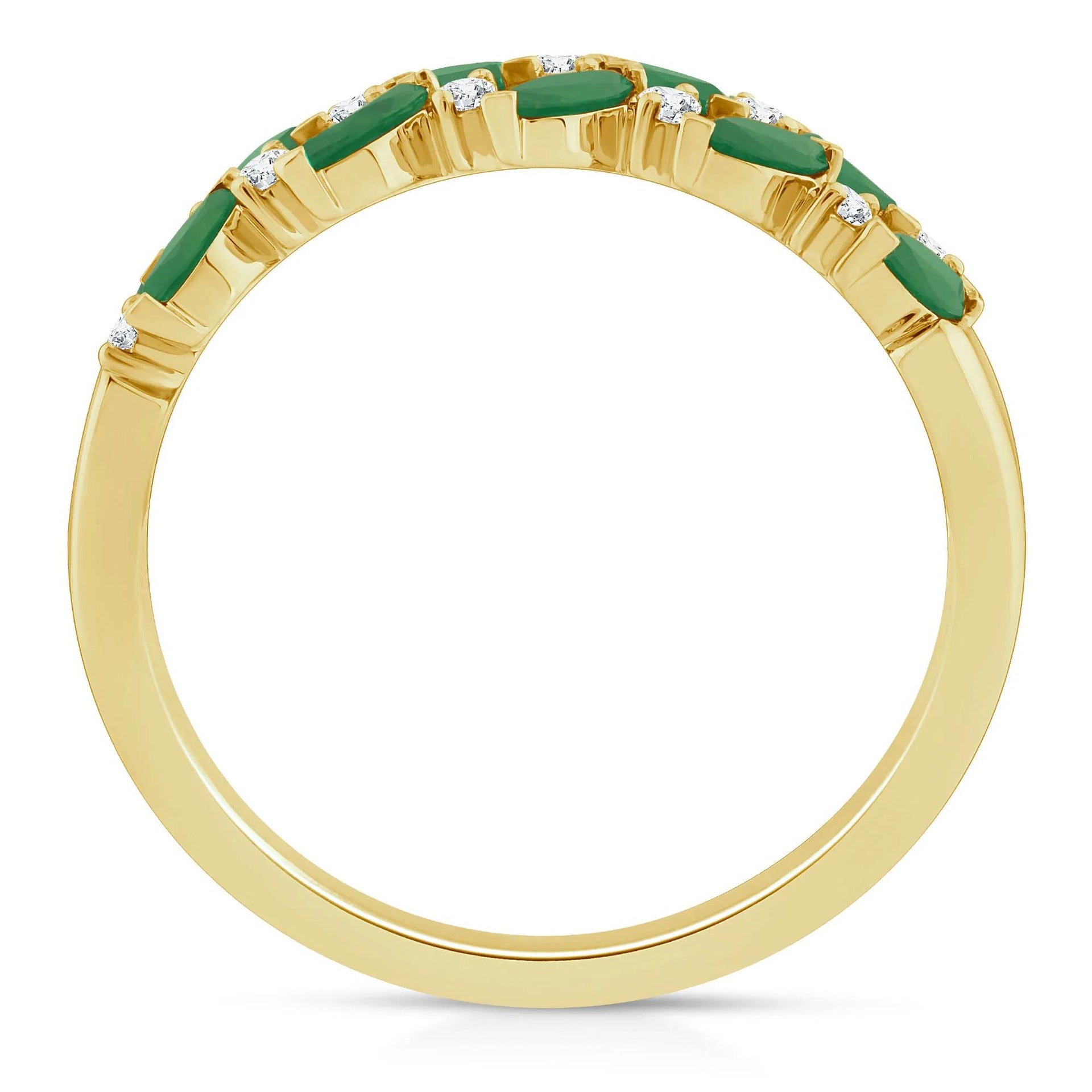 1/8 CT. Tw. Emerald and Diamond Ring 10K Yellow Gold Round Brilliant Cut Size 7