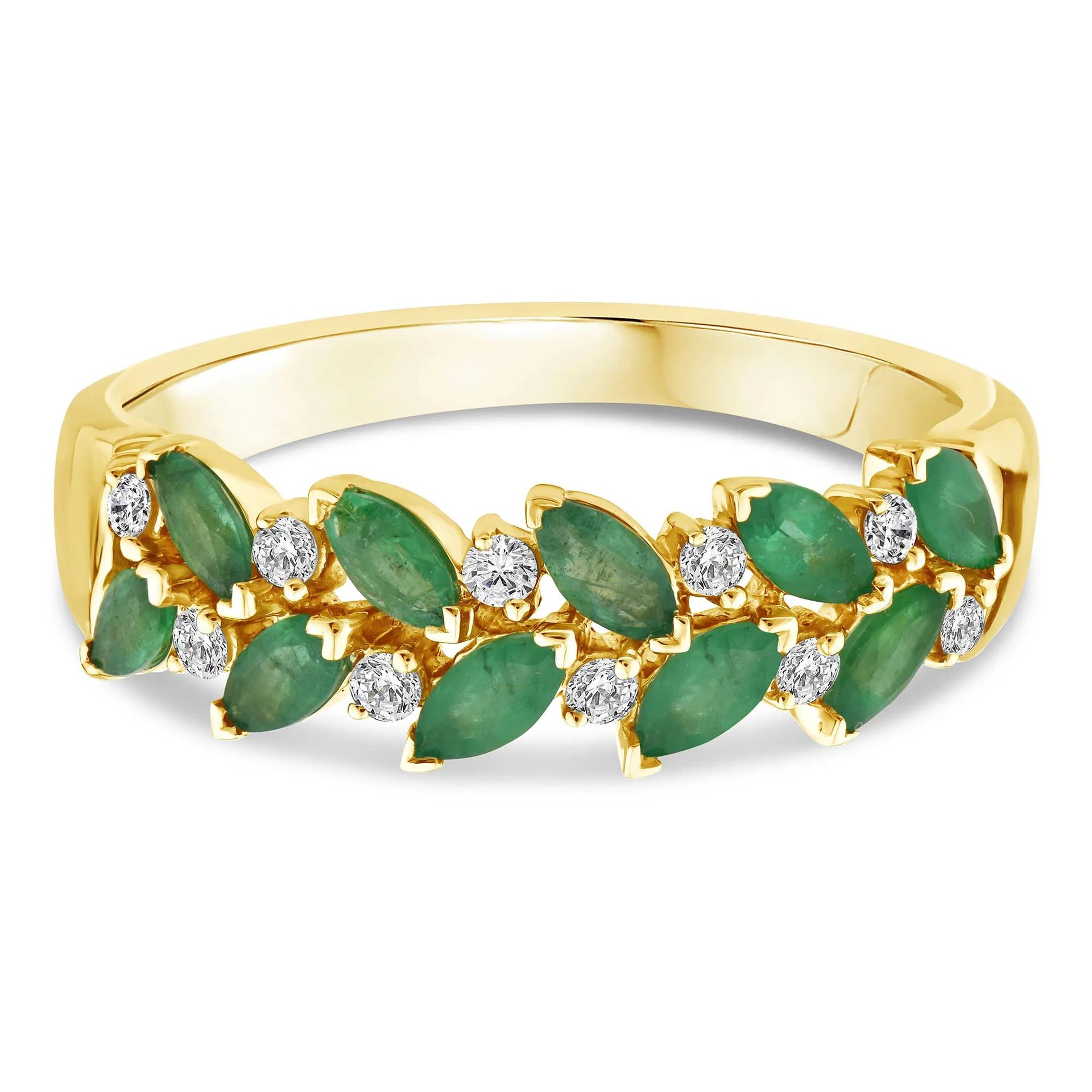 1/8 CT. Tw. Emerald and Diamond Ring 10K Yellow Gold Round Brilliant Cut Size 7