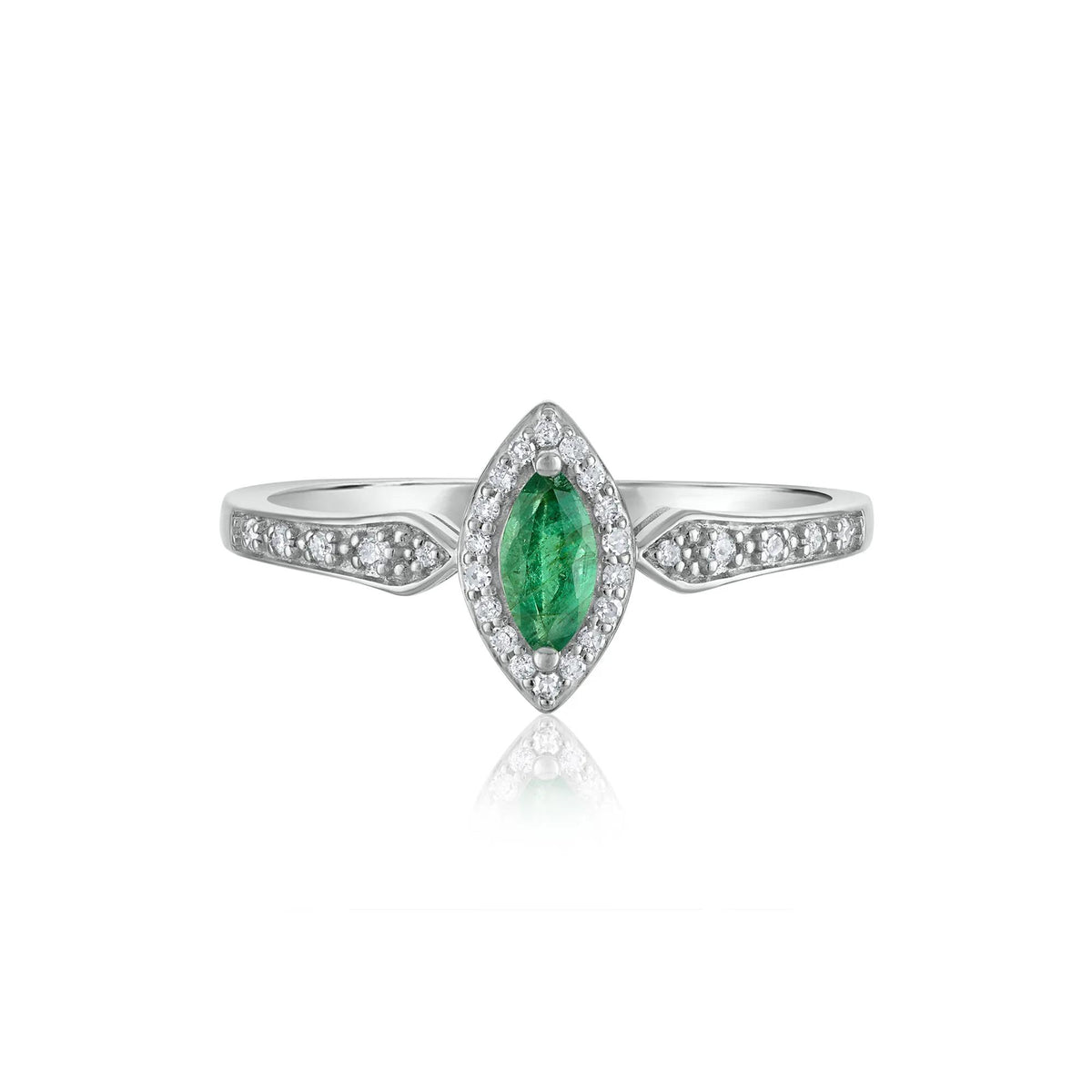 1/10 CT. Tw. Emerald and Diamond Ring 14K White Gold Size 6.5 1.5mm
