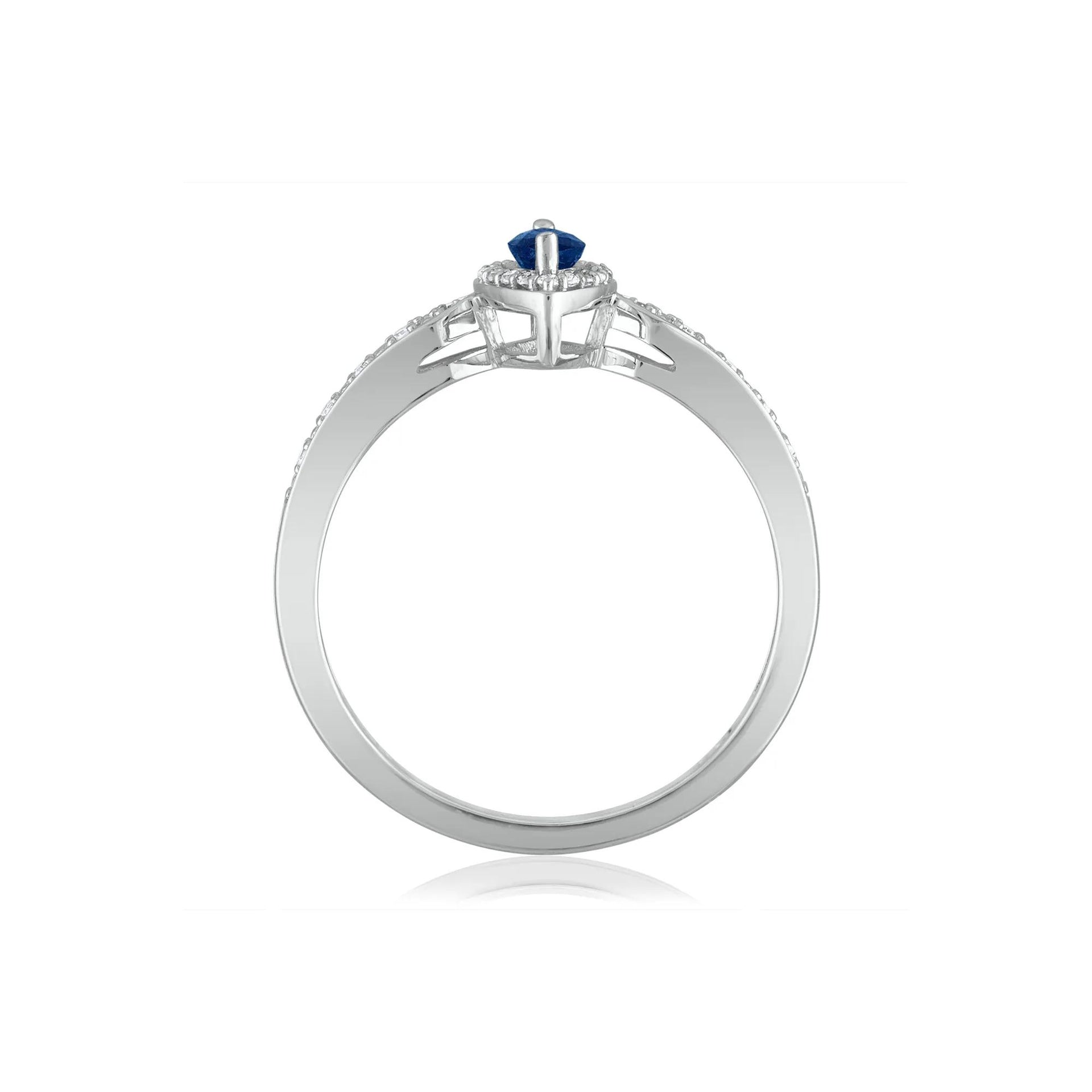 1/10 CT. Tw. Blue Sapphire and Diamond Ring 14K White Gold Size 8 1.5mm