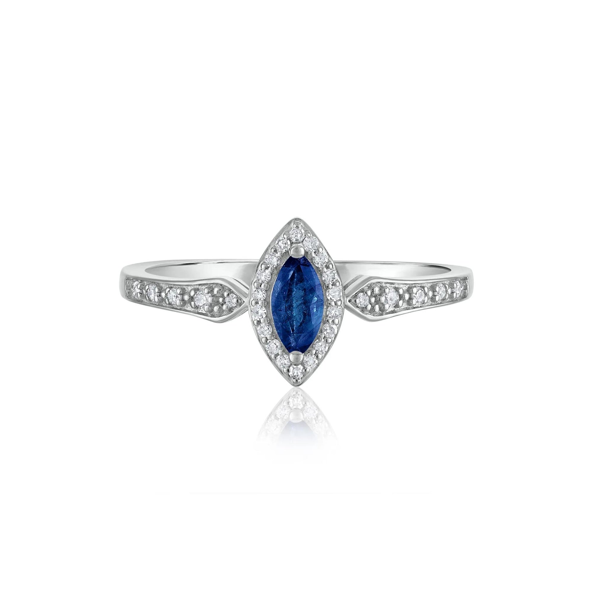 1/10 CT. Tw. Blue Sapphire and Diamond Ring 14K White Gold Size 8 1.5mm