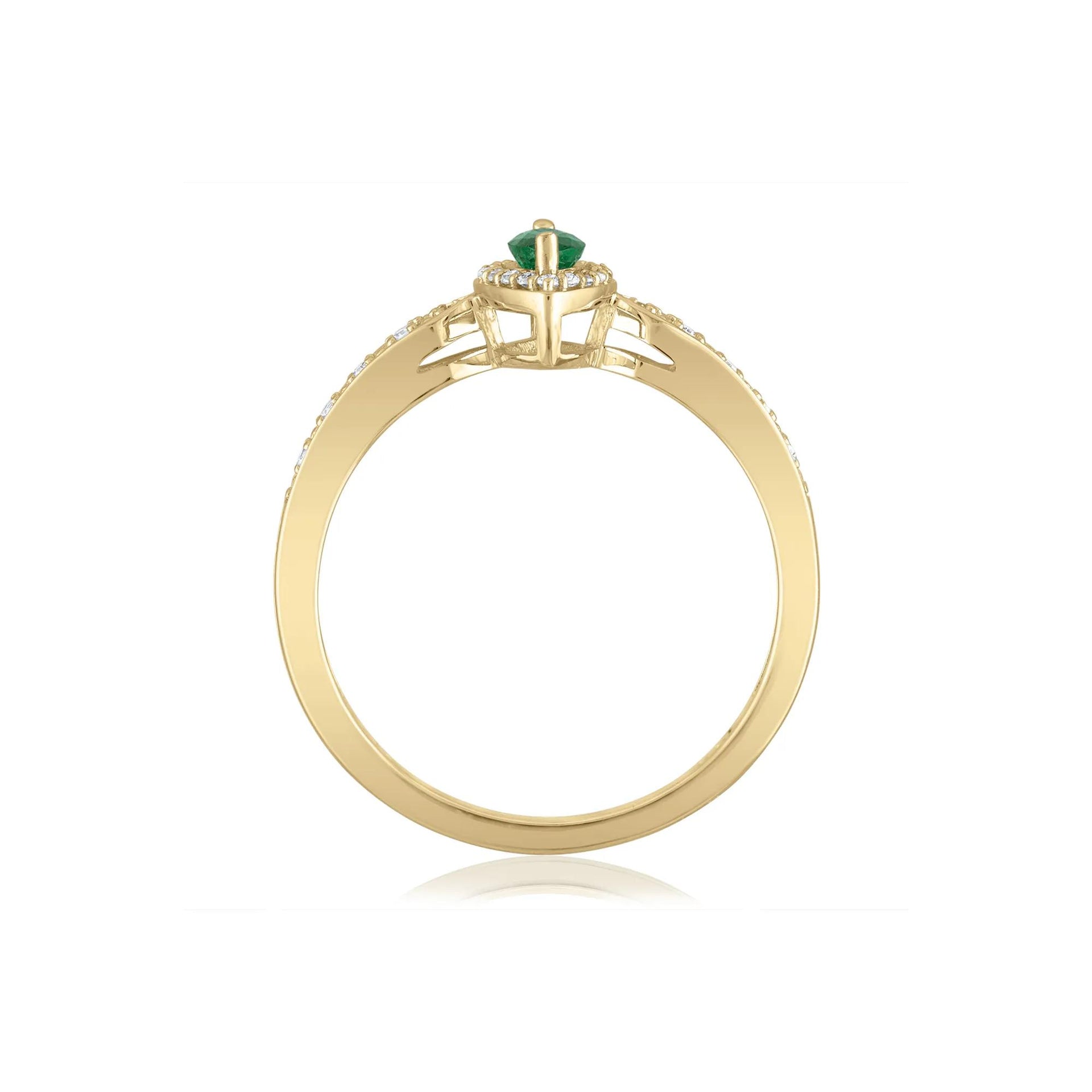 1/10 CT. Tw. Emerald and Diamond Ring 14K Yellow Gold Size 6 1.5mm