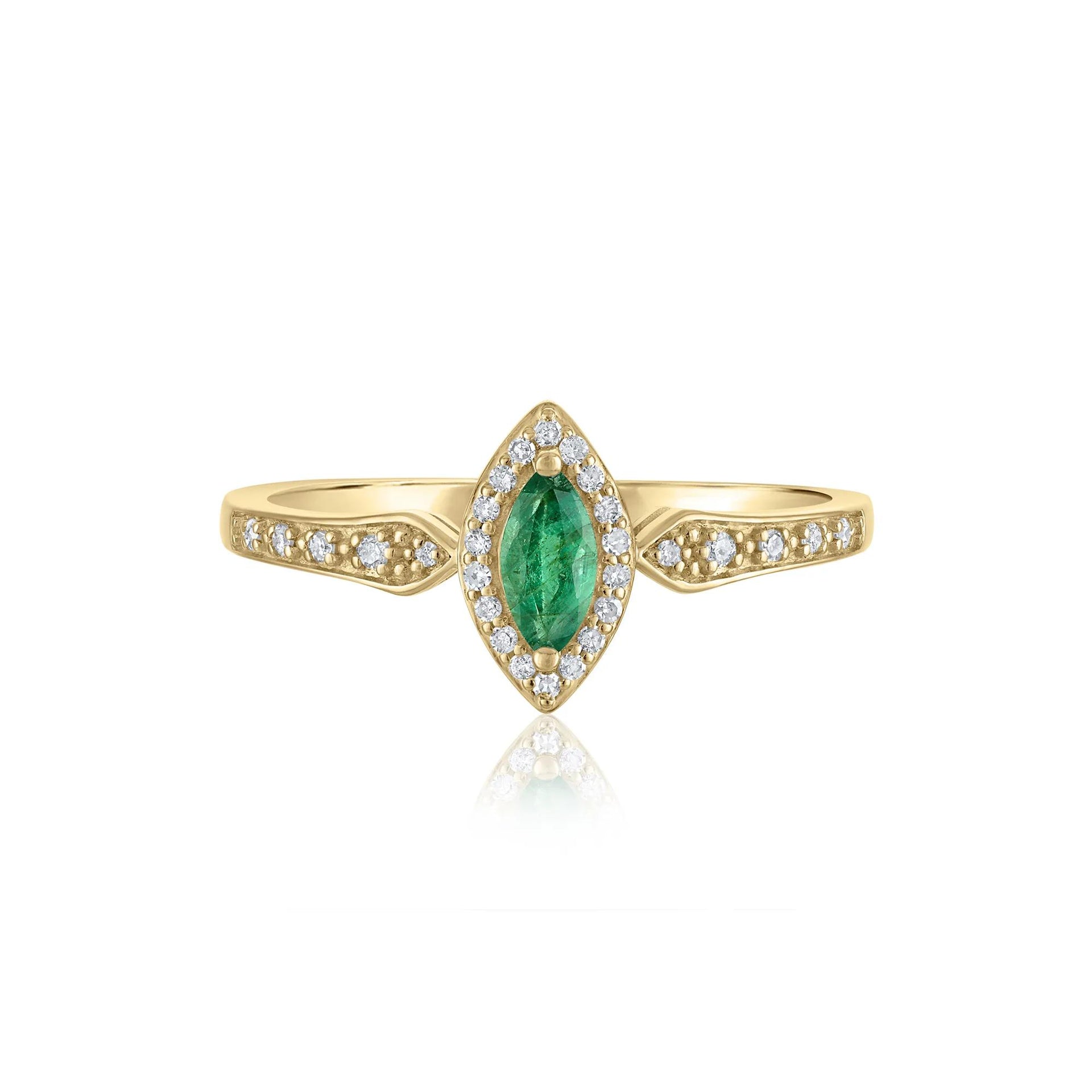 1/10 CT. Tw. Emerald and Diamond Ring 14K Yellow Gold Size 6 1.5mm
