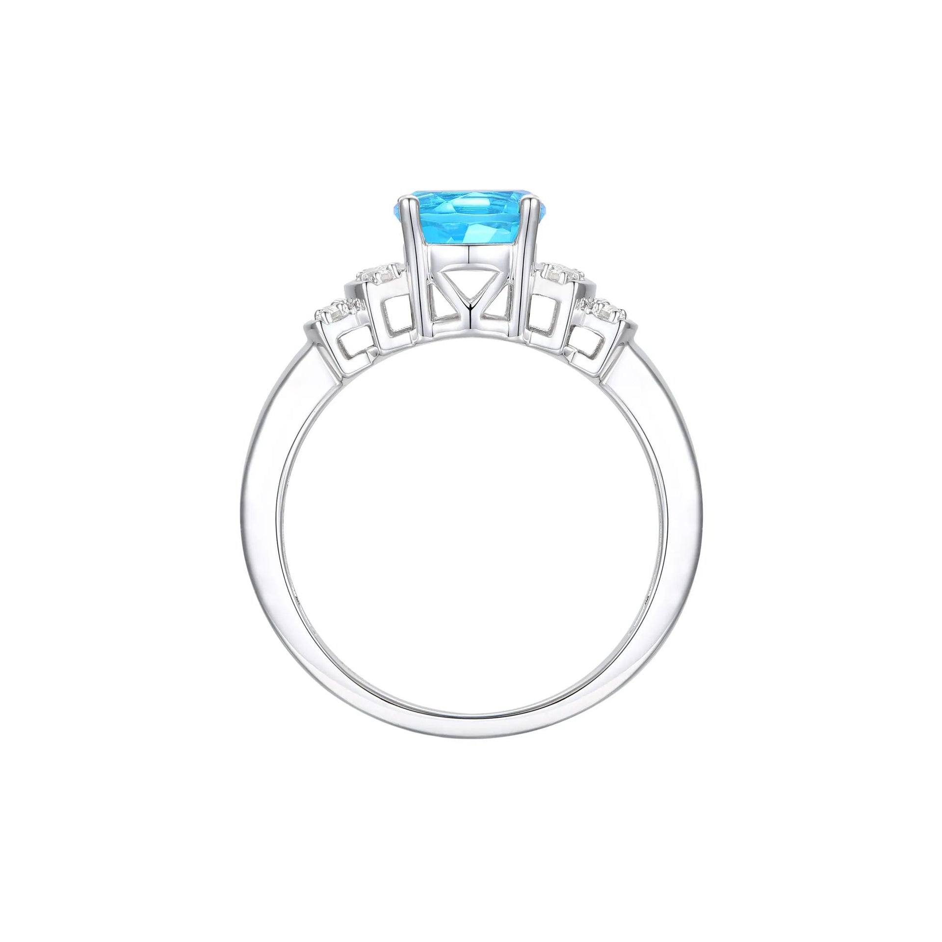 1/5 CT. Tw. Blue Topaz and Diamond Ring 14K White Gold Round Brilliant Cut Size 7 1mm
