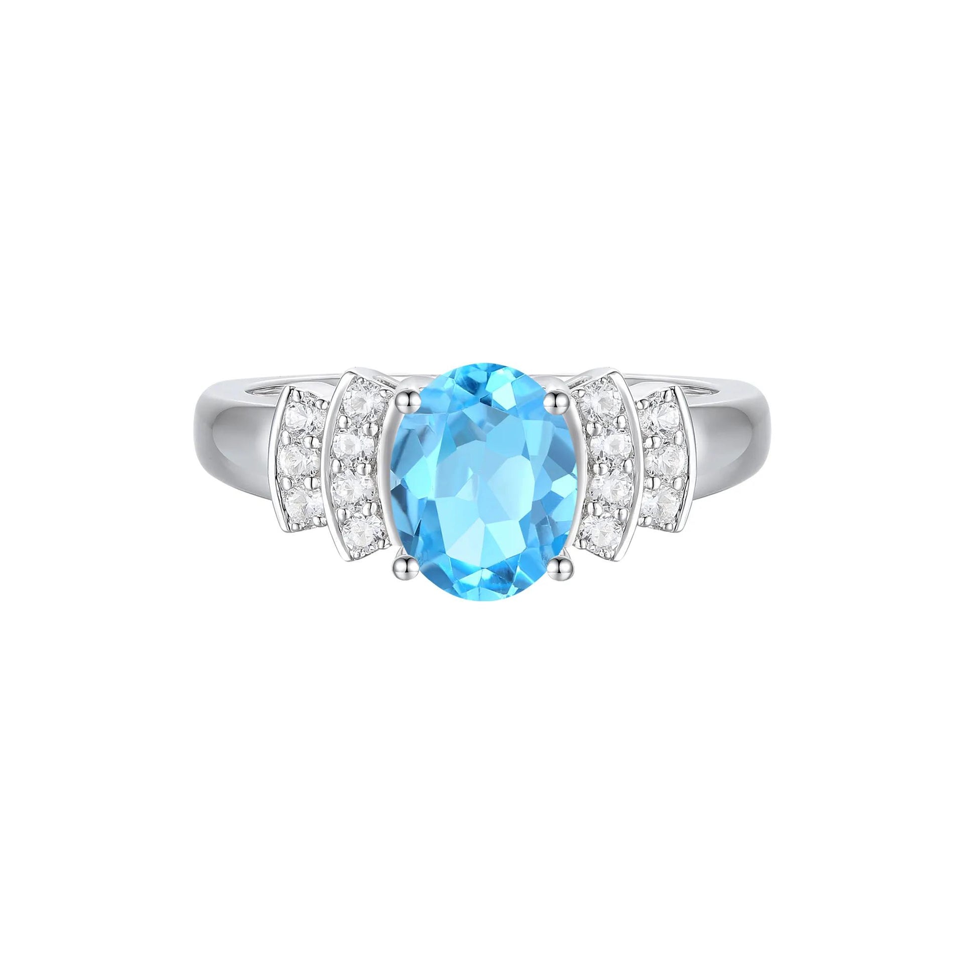 1/5 CT. Tw. Blue Topaz and Diamond Ring 14K White Gold Round Brilliant Cut Size 7 1mm