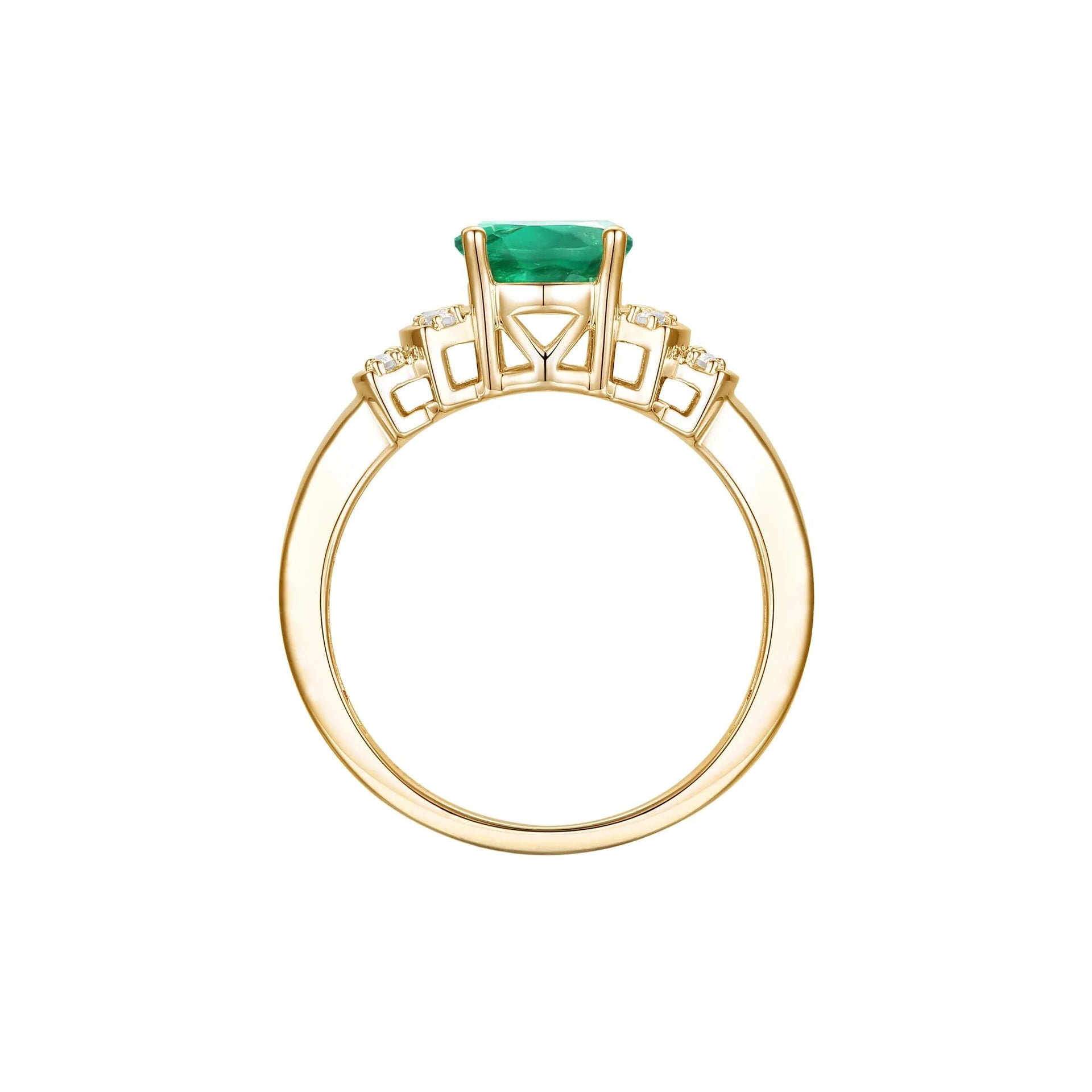 1/5 CT. Tw. Emerald and Diamond Ring 14K Yellow Gold Round Brilliant Cut Size 8 1mm