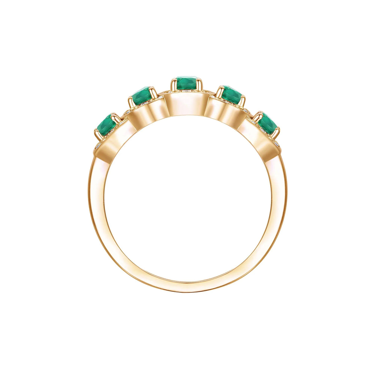 1/4 CT. Tw. Emerald and Diamond Oval Band Ring 14K Yellow Gold Round Brilliant Cut Size 7 1mm