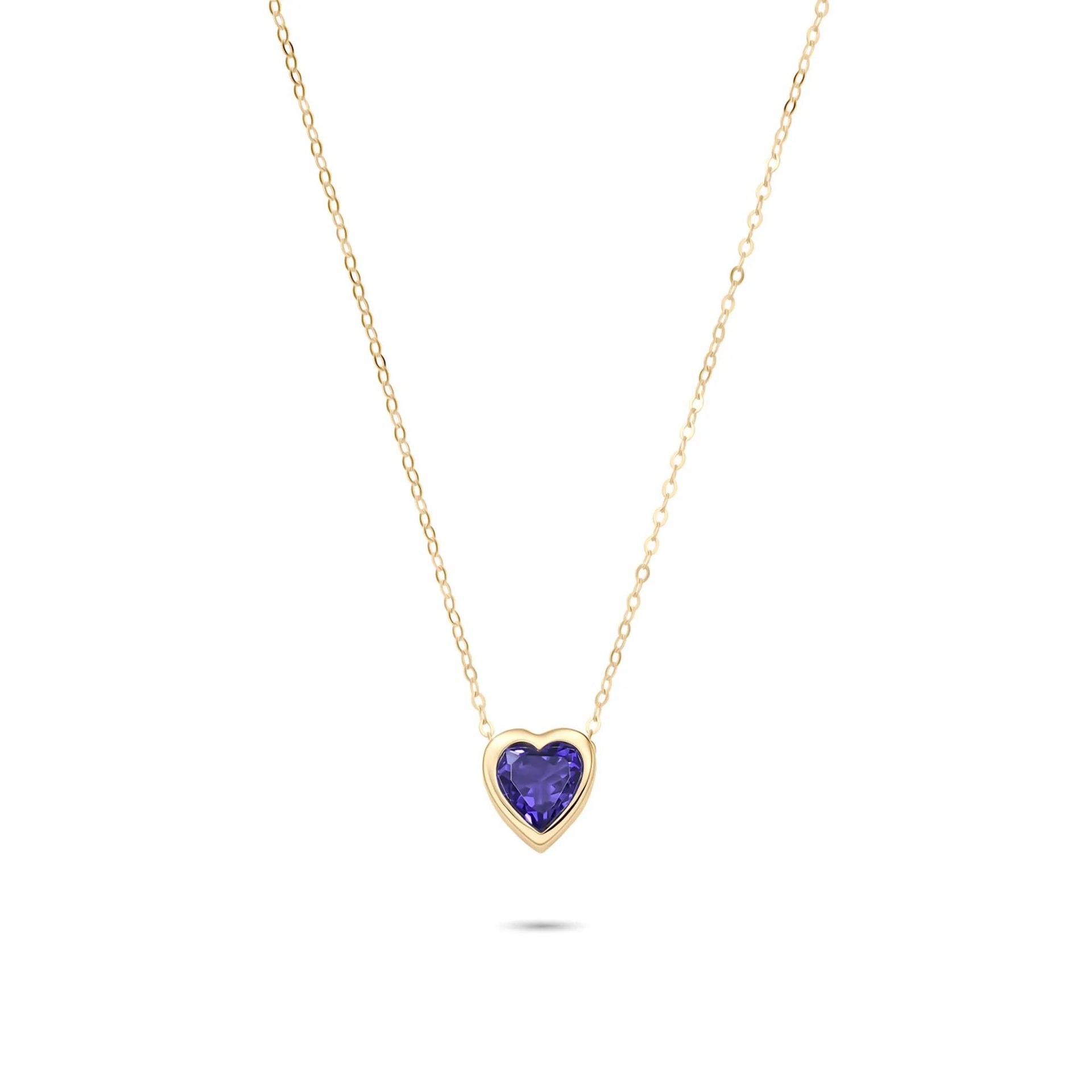 Amethyst Heart Shaped Necklace 10K Yellow Gold Size 17"