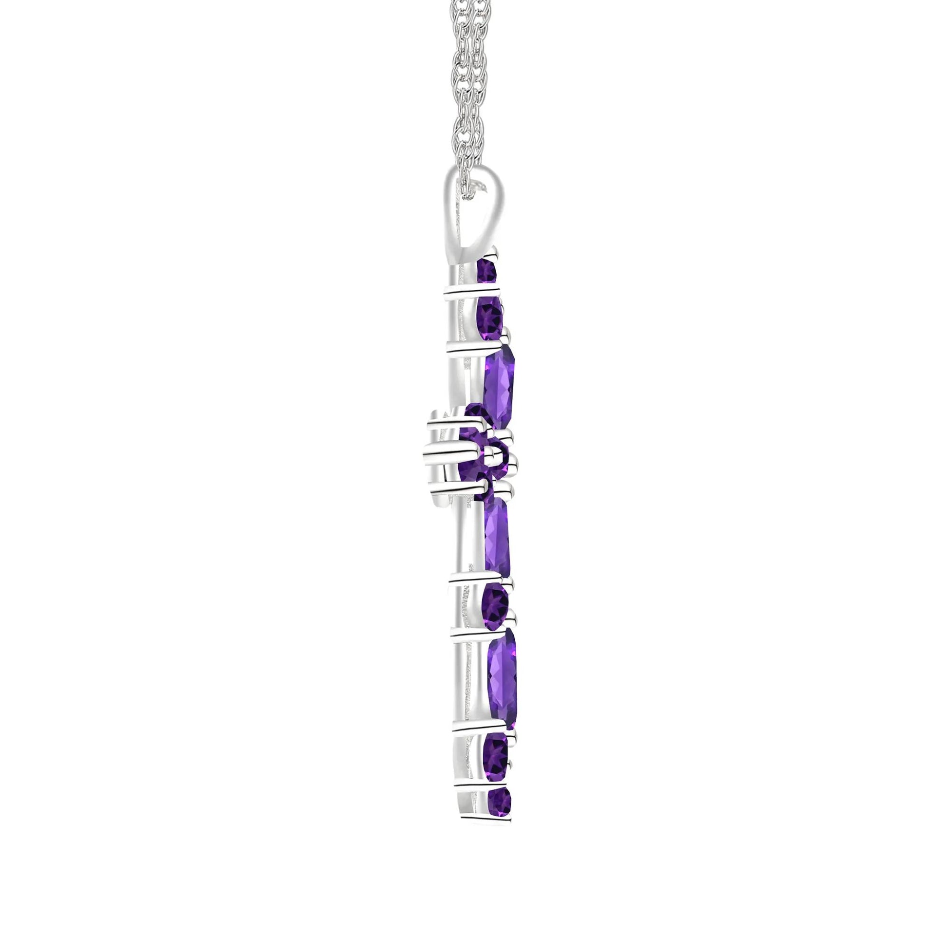 Amethyst Cross Pendant Necklace .925 Sterling Silver White Size 18"