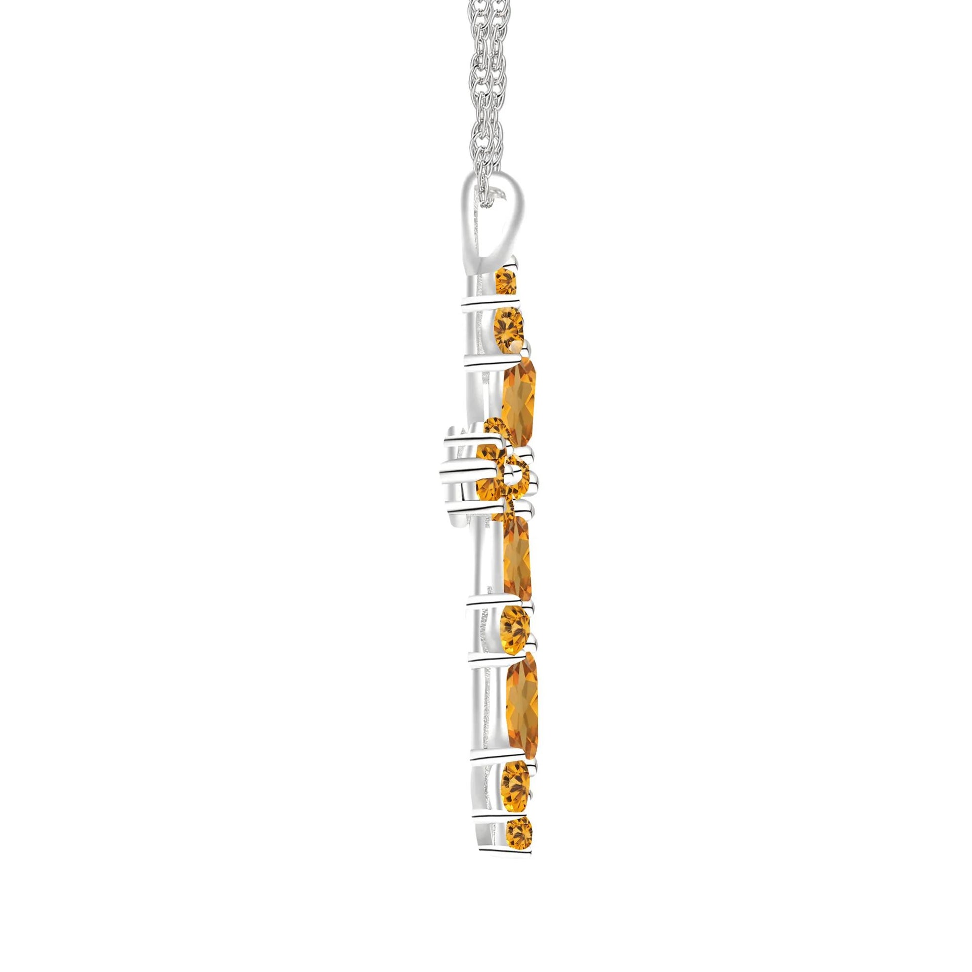 Citrine Cross Pendant Necklace .925 Sterling Silver White Size 18"