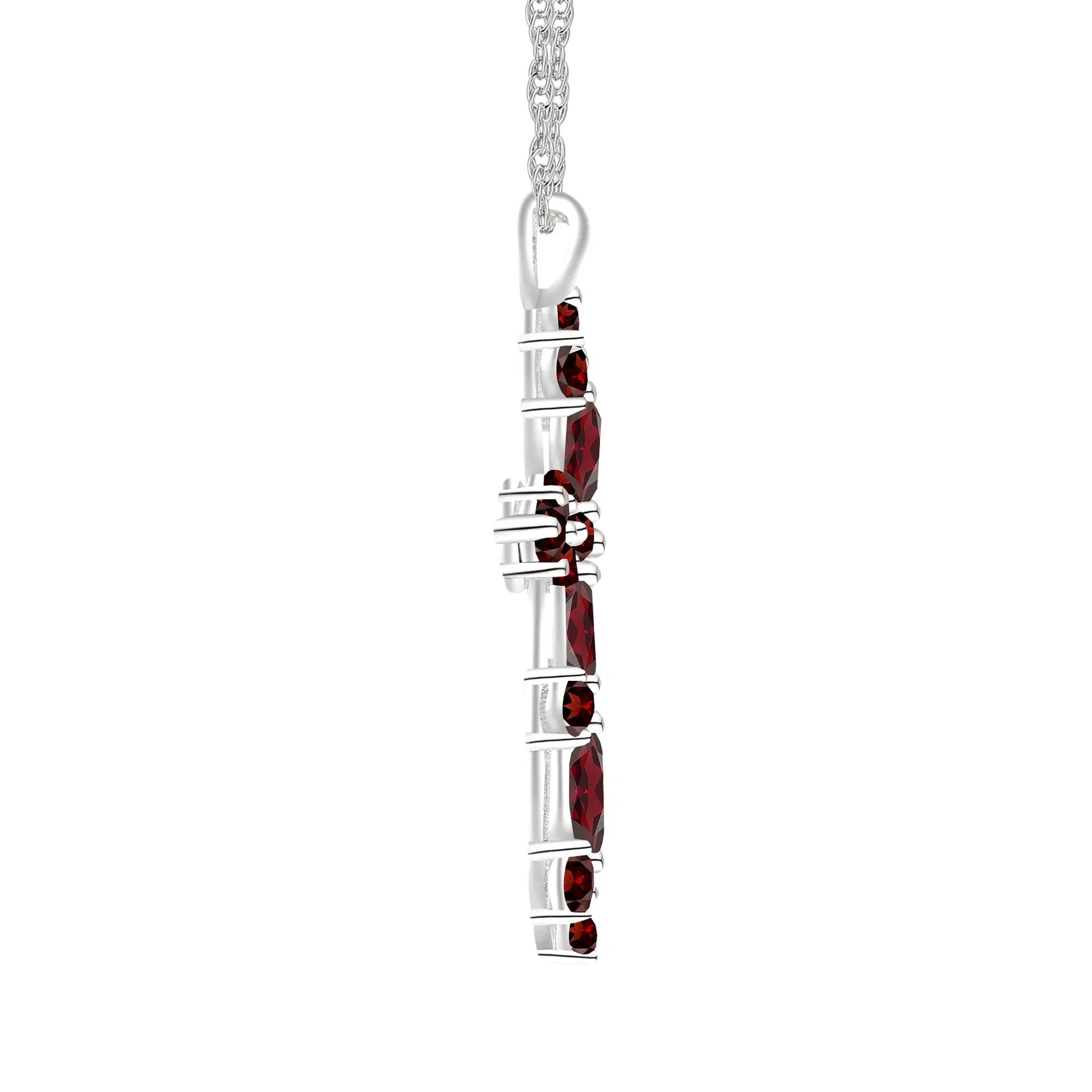 Garnet Cross Pendant Necklace .925 Sterling Silver White Size 18"
