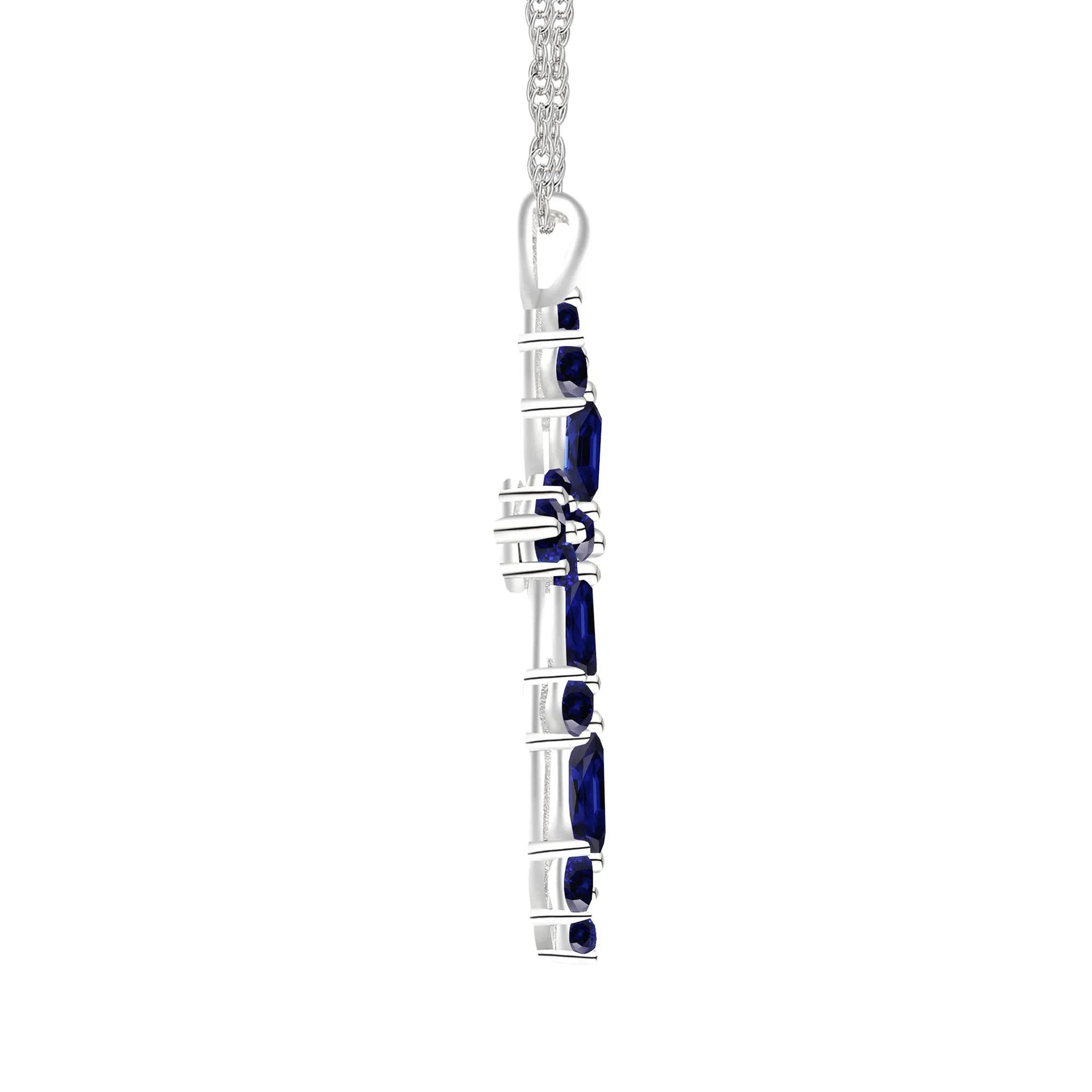 Lab-Created Blue Sapphire Cross Pendant Necklace .925 Sterling Silver White Size 18"