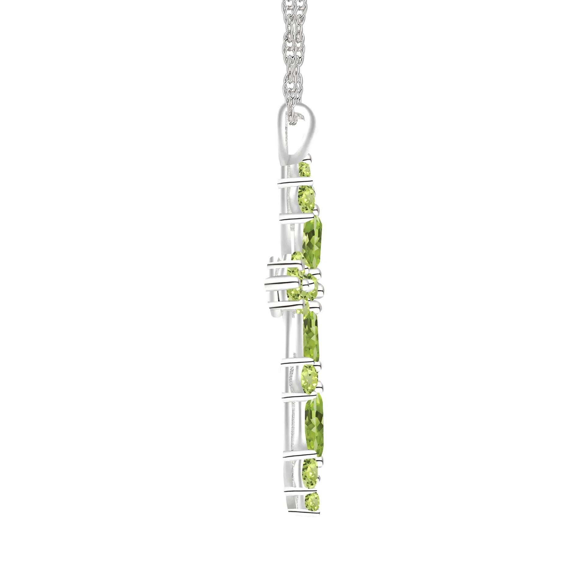 Peridot Cross Pendant Necklace .925 Sterling Silver White Size 18"