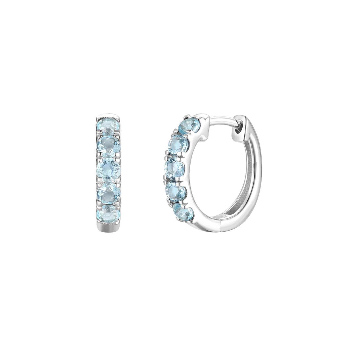 Aquamarine Hoop Earrings 10K White Gold Size 12.00mm