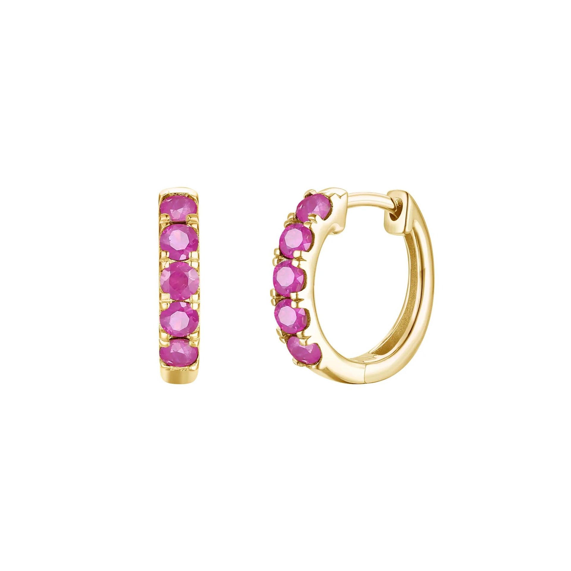 Ruby Hoop Earrings 10K Yellow Gold Size 12.00mm