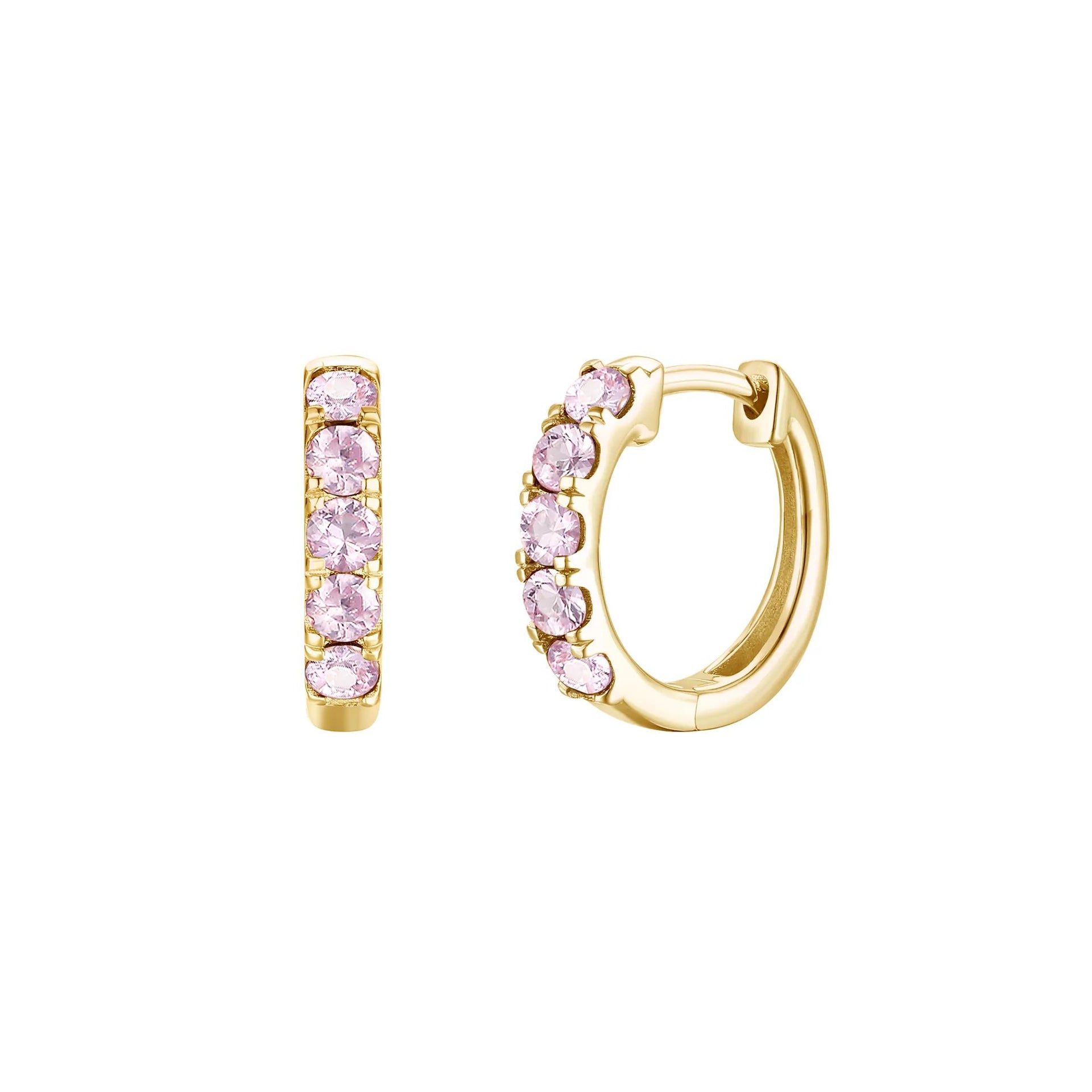 Pink Sapphire Hoop Earrings 10K Yellow Gold Size 12.00mm