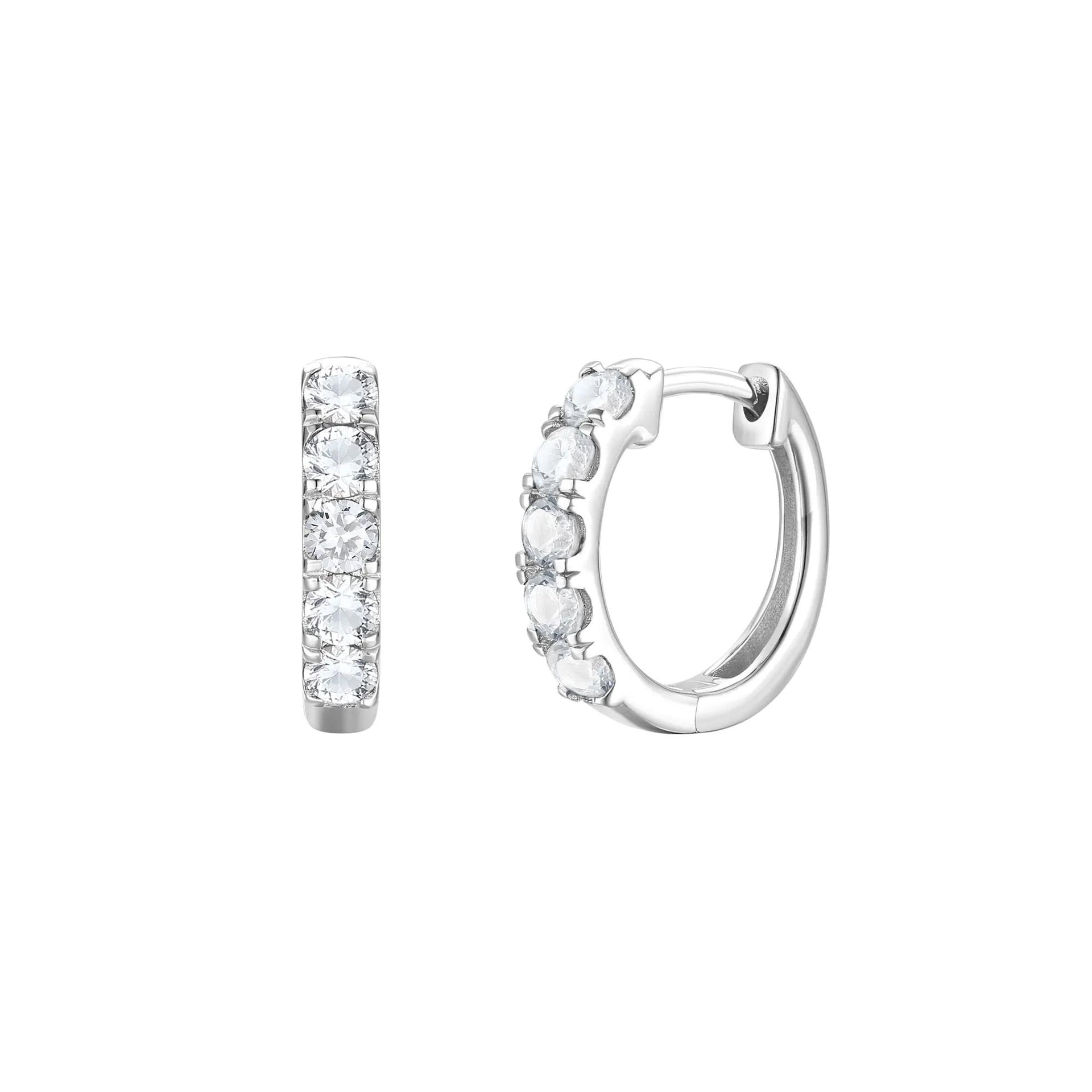 White Sapphire Hoop Earrings 10K White Gold Size 12.00mm
