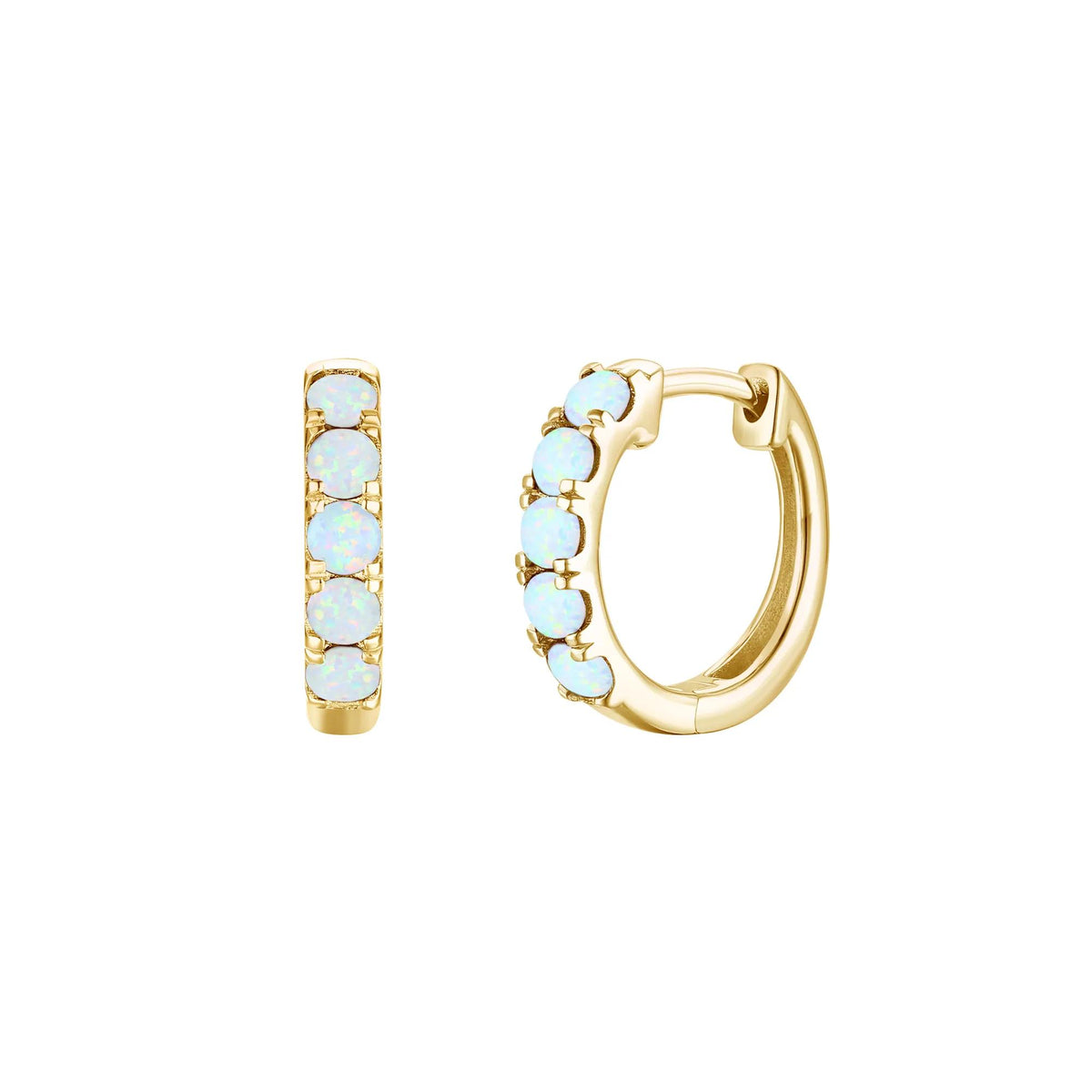 Opal Hoop Earrings 10K Yellow Gold Size 12.00mm