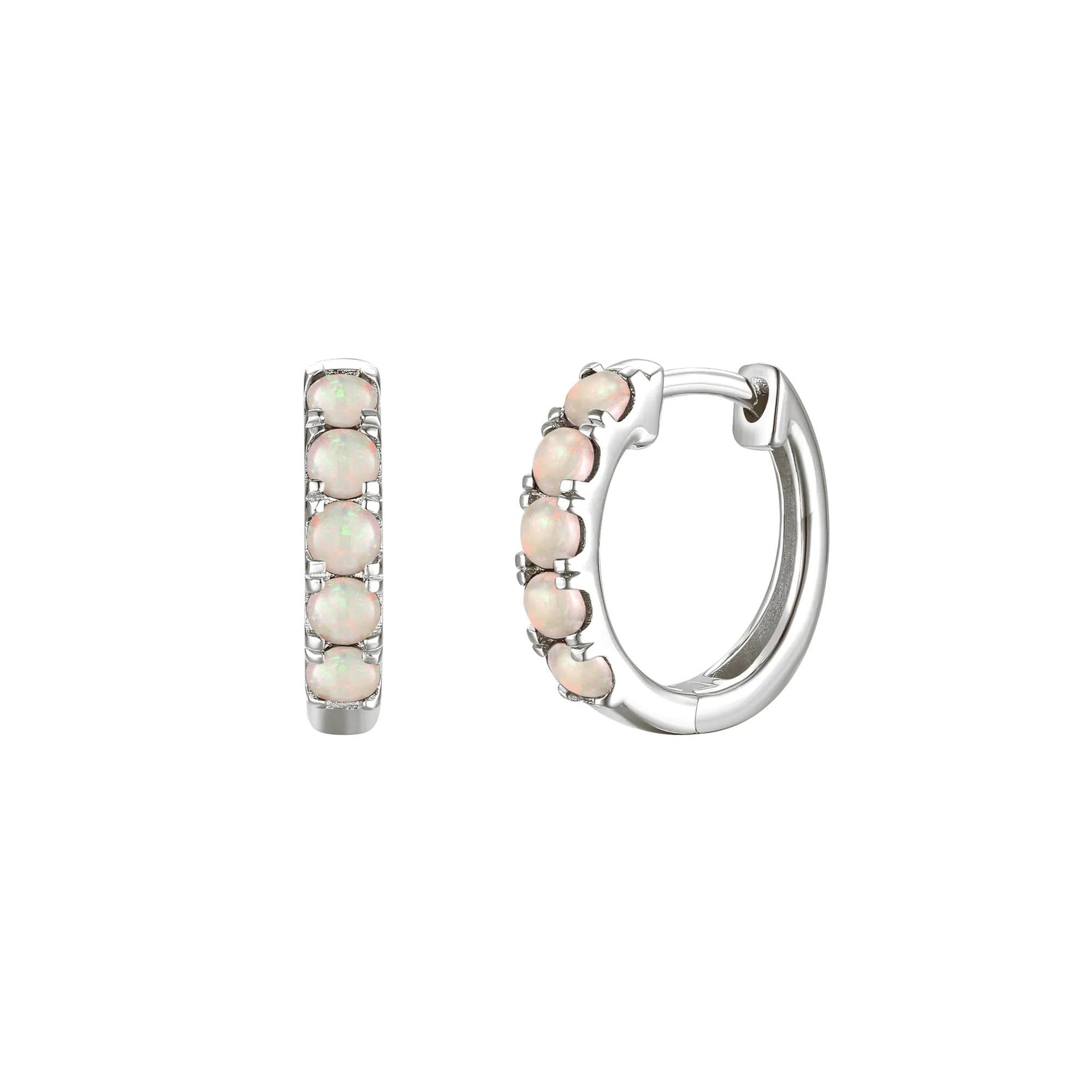 Opal Hoop Earrings 10K White Gold Size 12.00mm