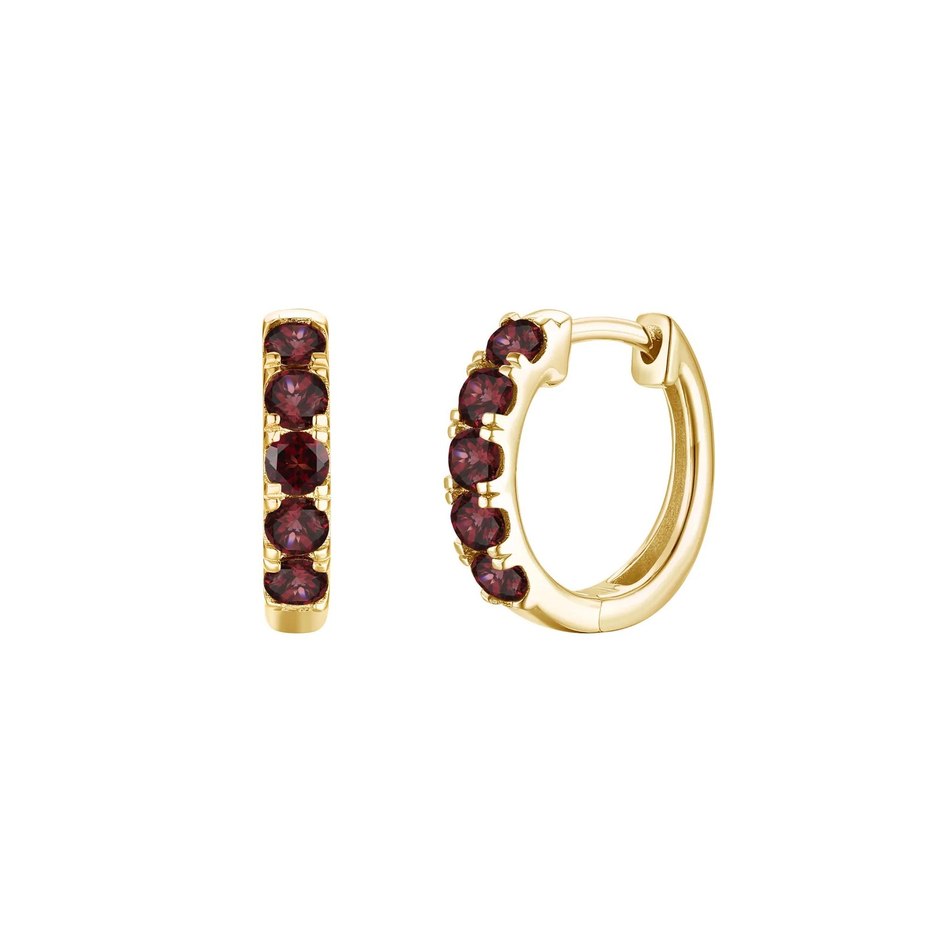 Garnet Hoop Earrings 10K Yellow Gold Size 12.00mm
