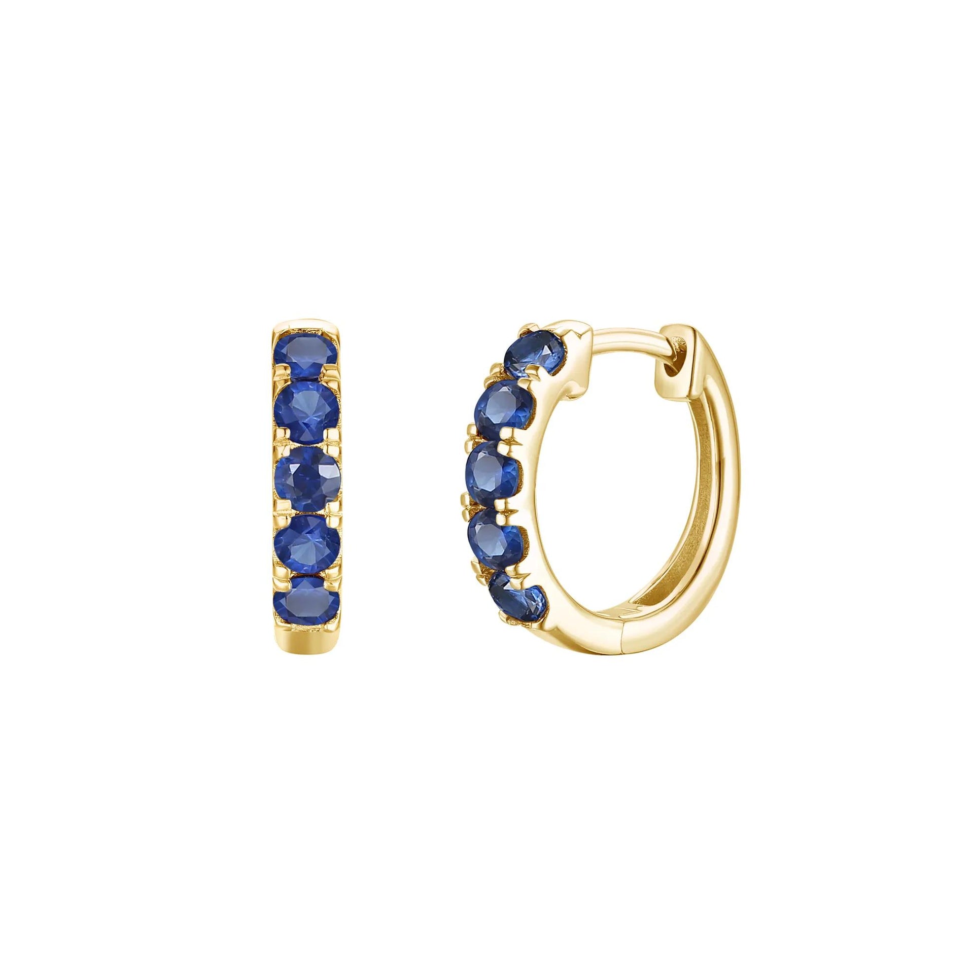 Blue Sapphire Hoop Earrings 10K Yellow Gold Size 12.00mm
