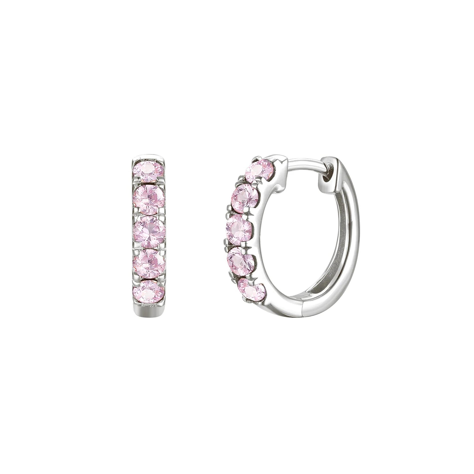 Pink Sapphire Hoop Earrings 10K White Gold Size 12.00mm