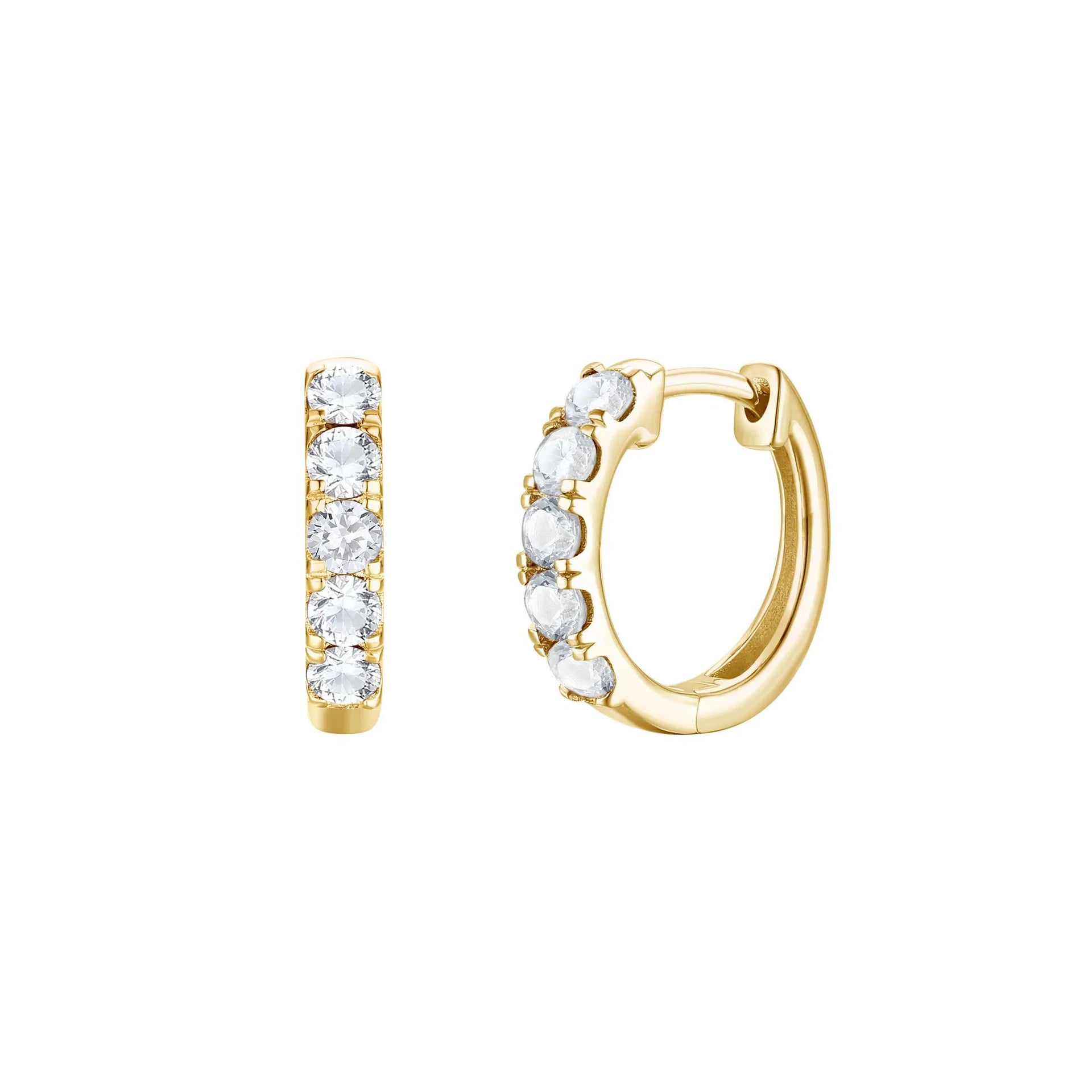 White Sapphire Hoop Earrings 10K Yellow Gold Size 12.00mm