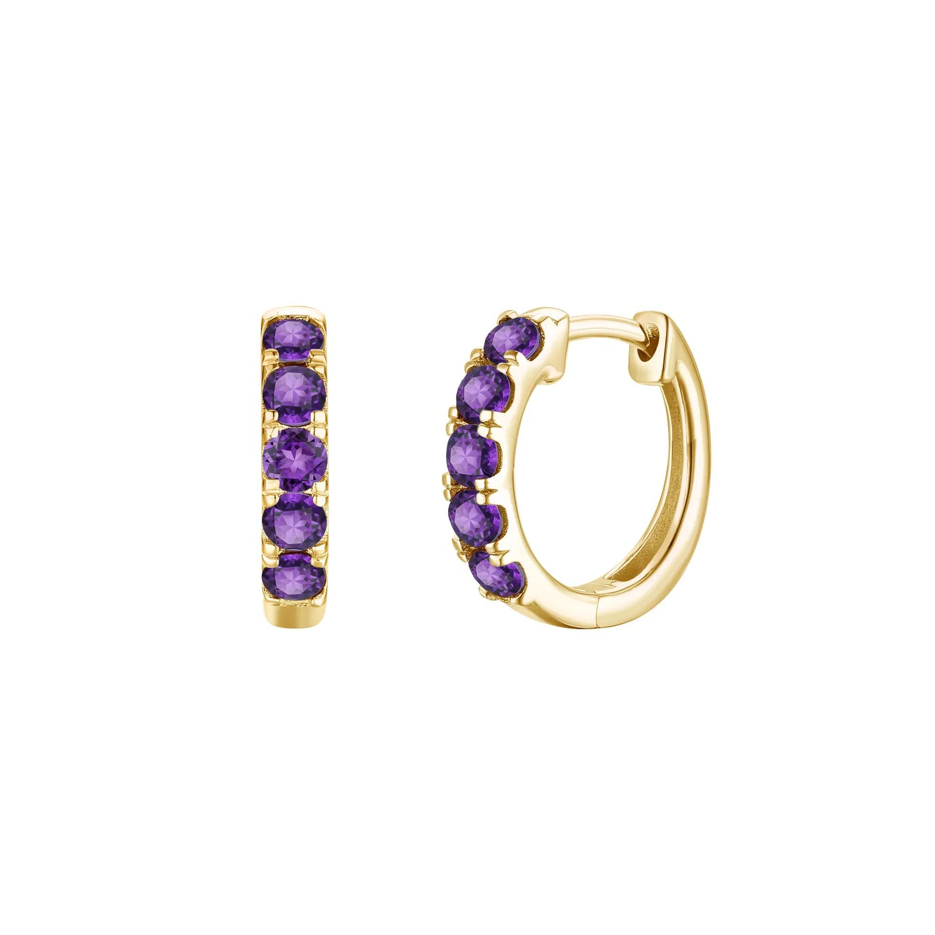 Amethyst Hoop Earrings 10K Yellow Gold Size 12.00mm