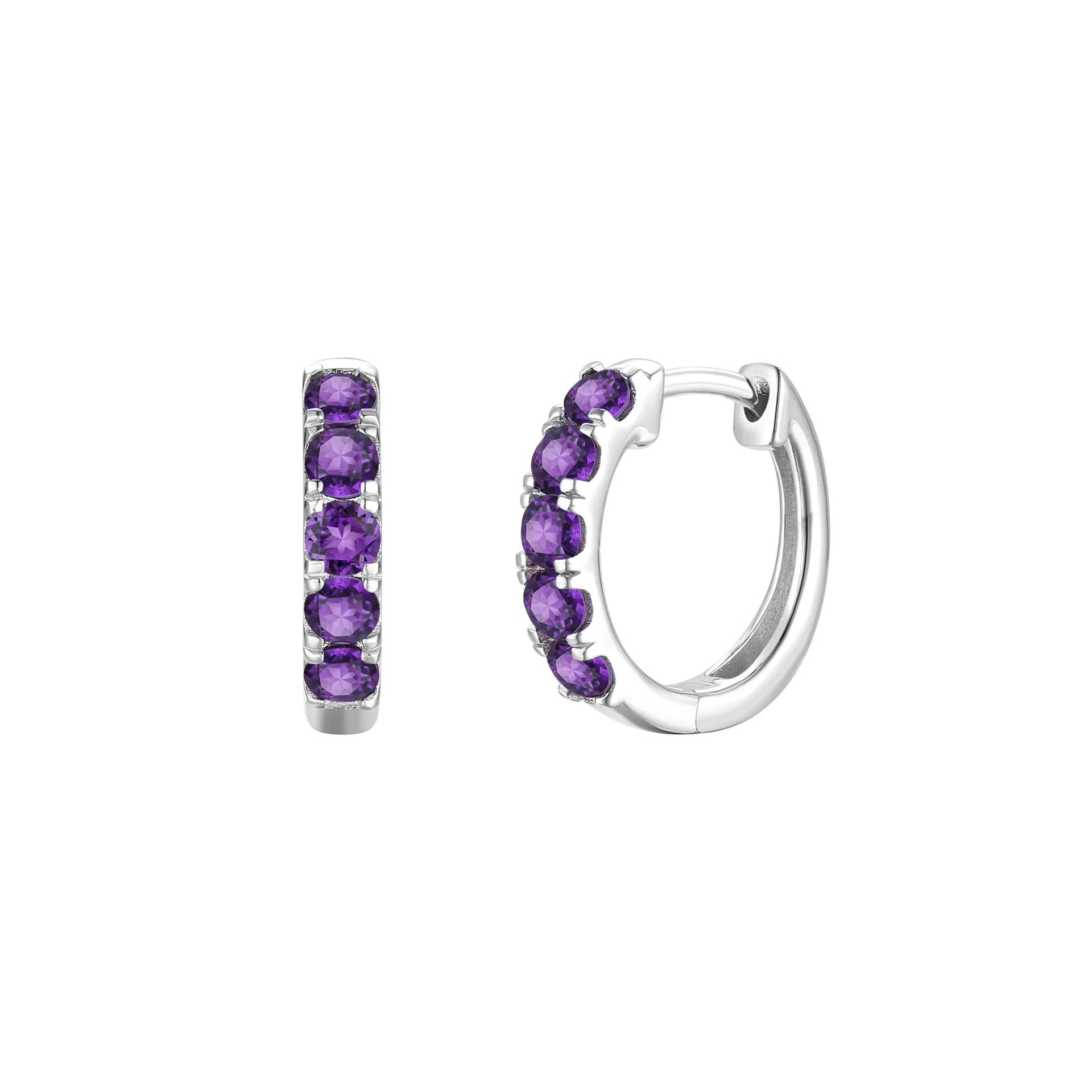 Amethyst Hoop Earrings 10K White Gold Size 12.00mm