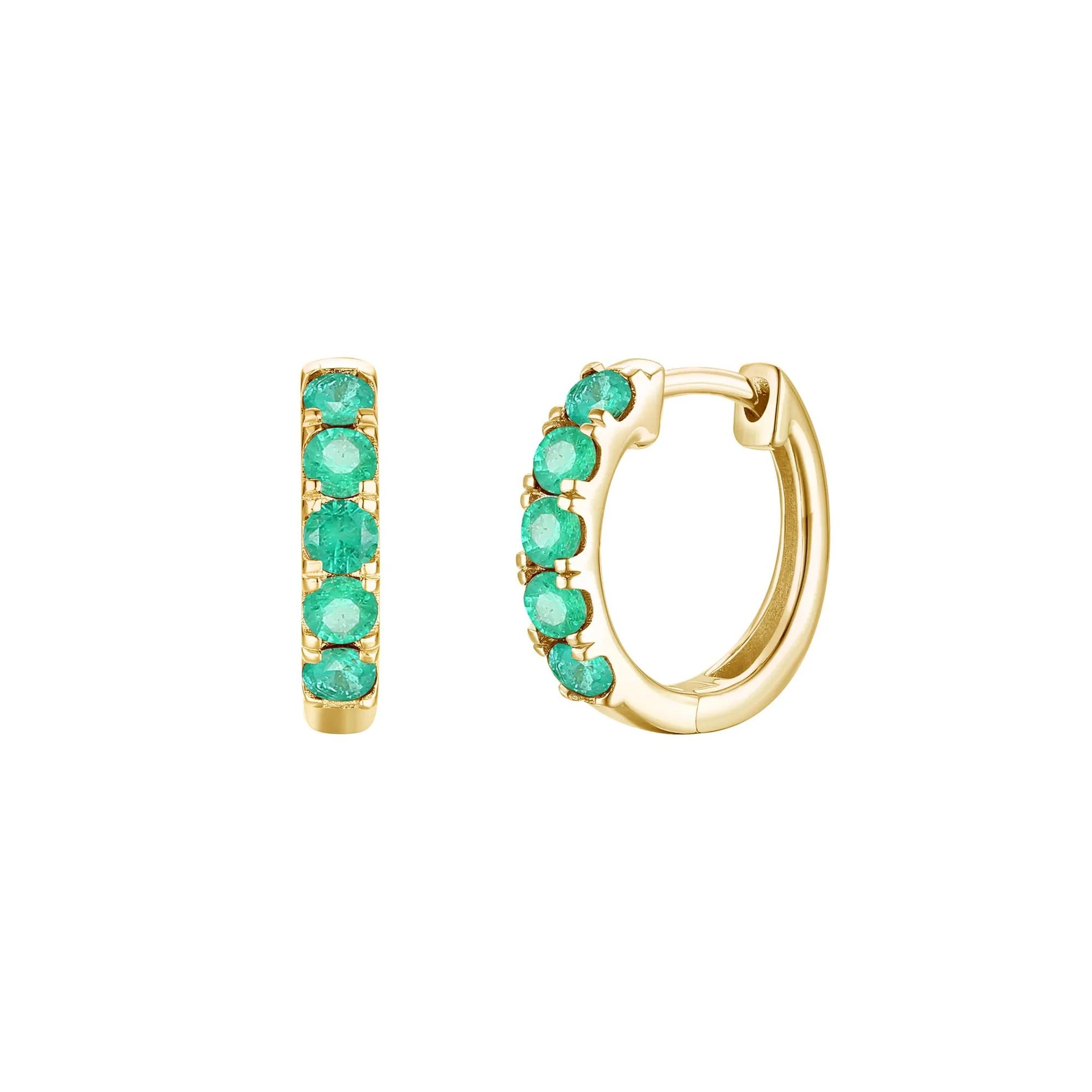 Emerald Hoop Earrings 10K Yellow Gold Size 12.00mm