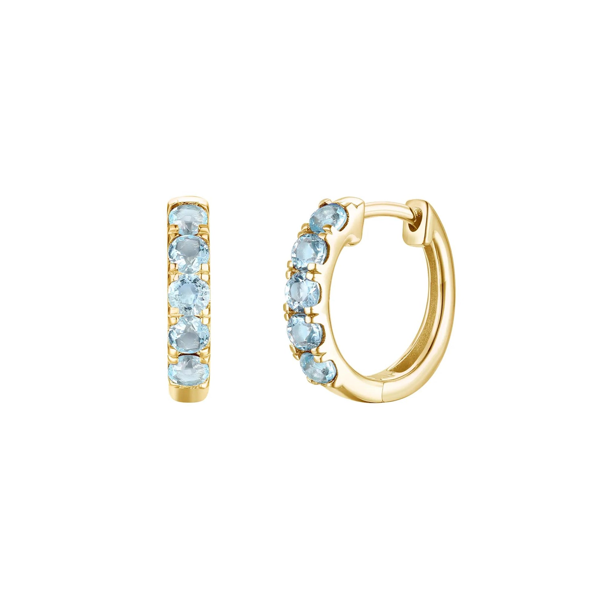 Aquamarine Hoop Earrings 10K Yellow Gold Size 12.00mm