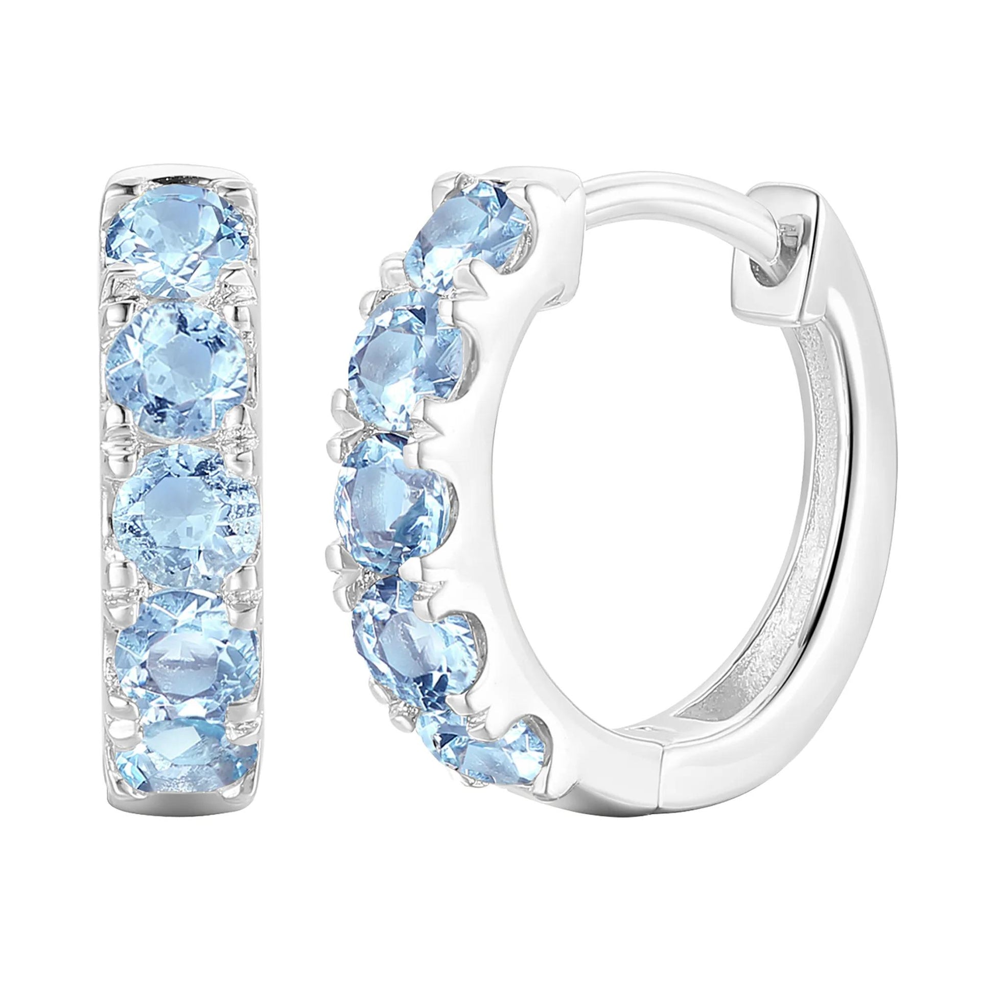 Blue Topaz Hoop Earrings 10K White Gold Size 12.00mm
