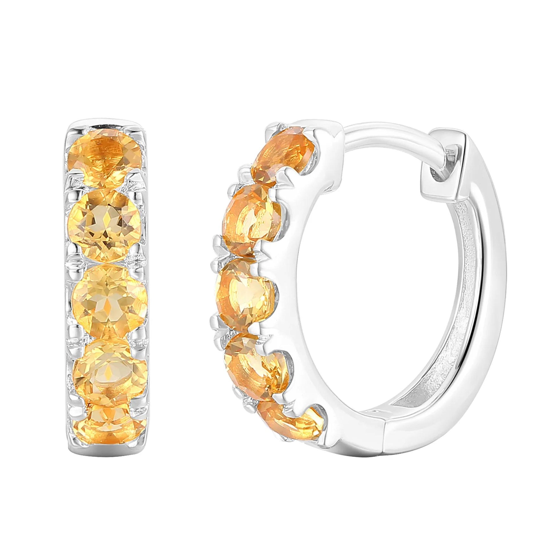 Citrine Hoop Earrings 10K White Gold Size 12.00mm