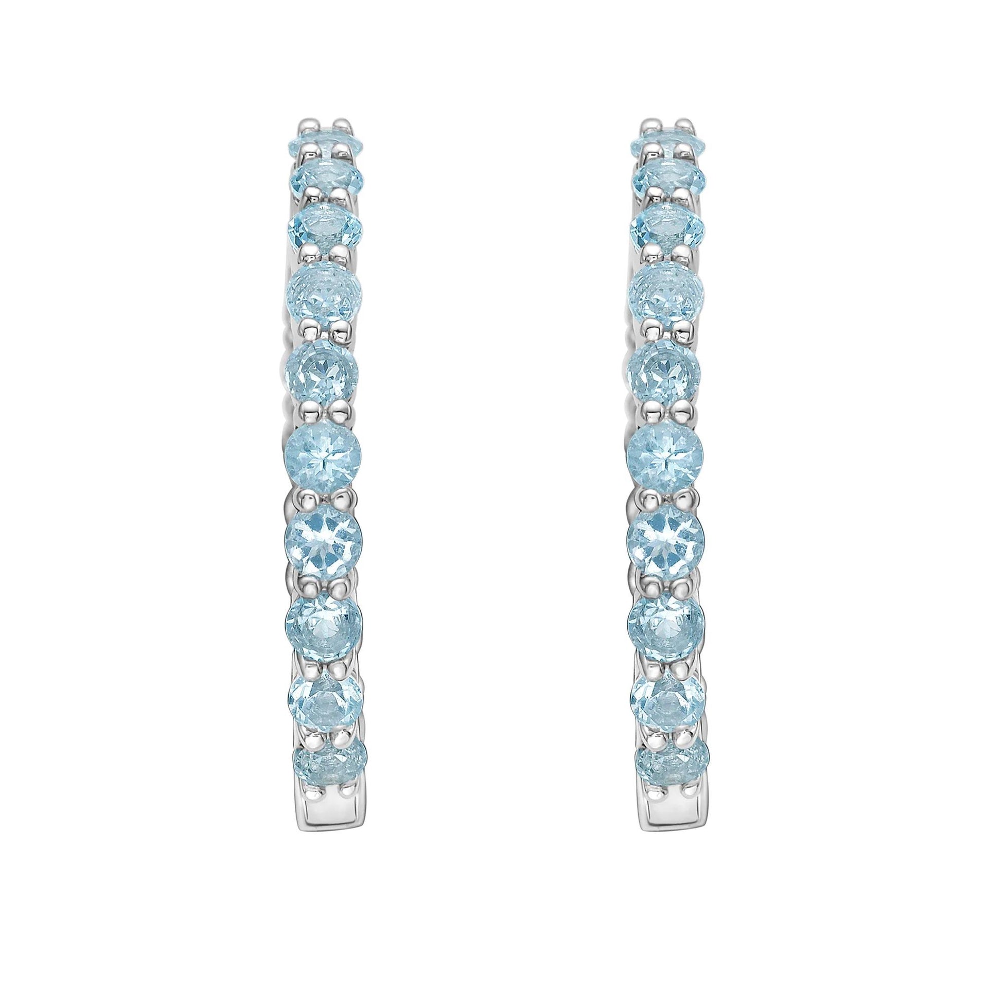 Blue Topaz Hoop Earrings .925 Sterling Silver White Size 25.00mm