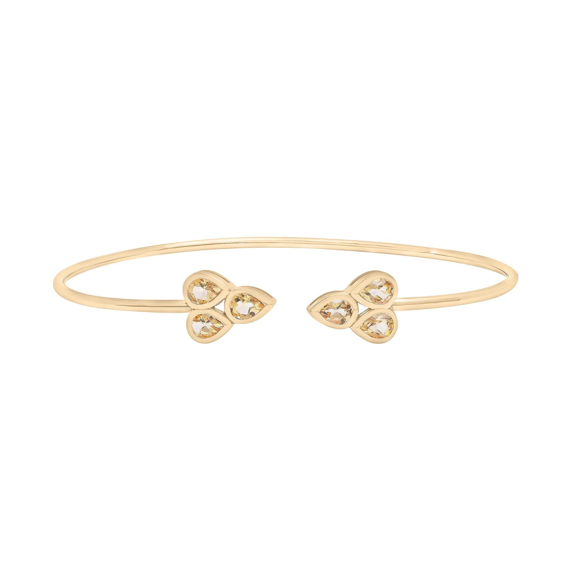 Citrine Open Circle Bangle Bracelet 14K Yellow Gold Size 10.50mm