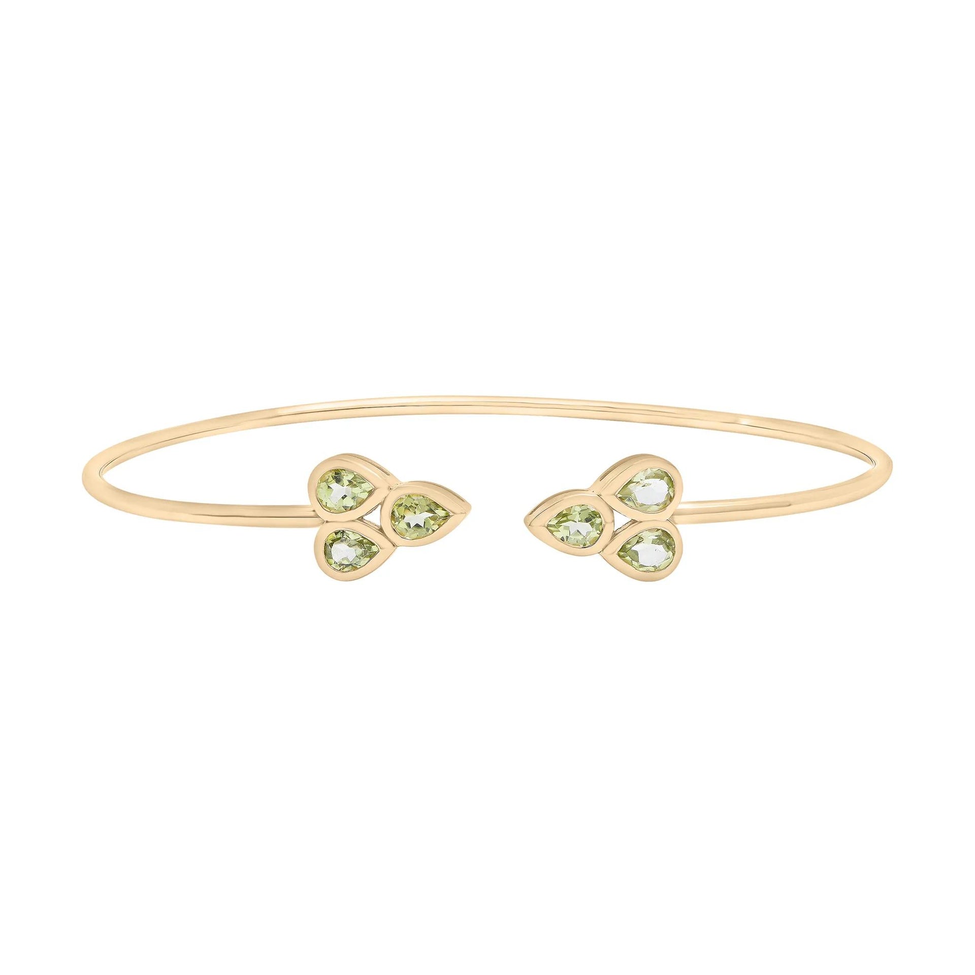 Peridot Open Circle Bangle Bracelet 14K Yellow Gold Size 10.50mm