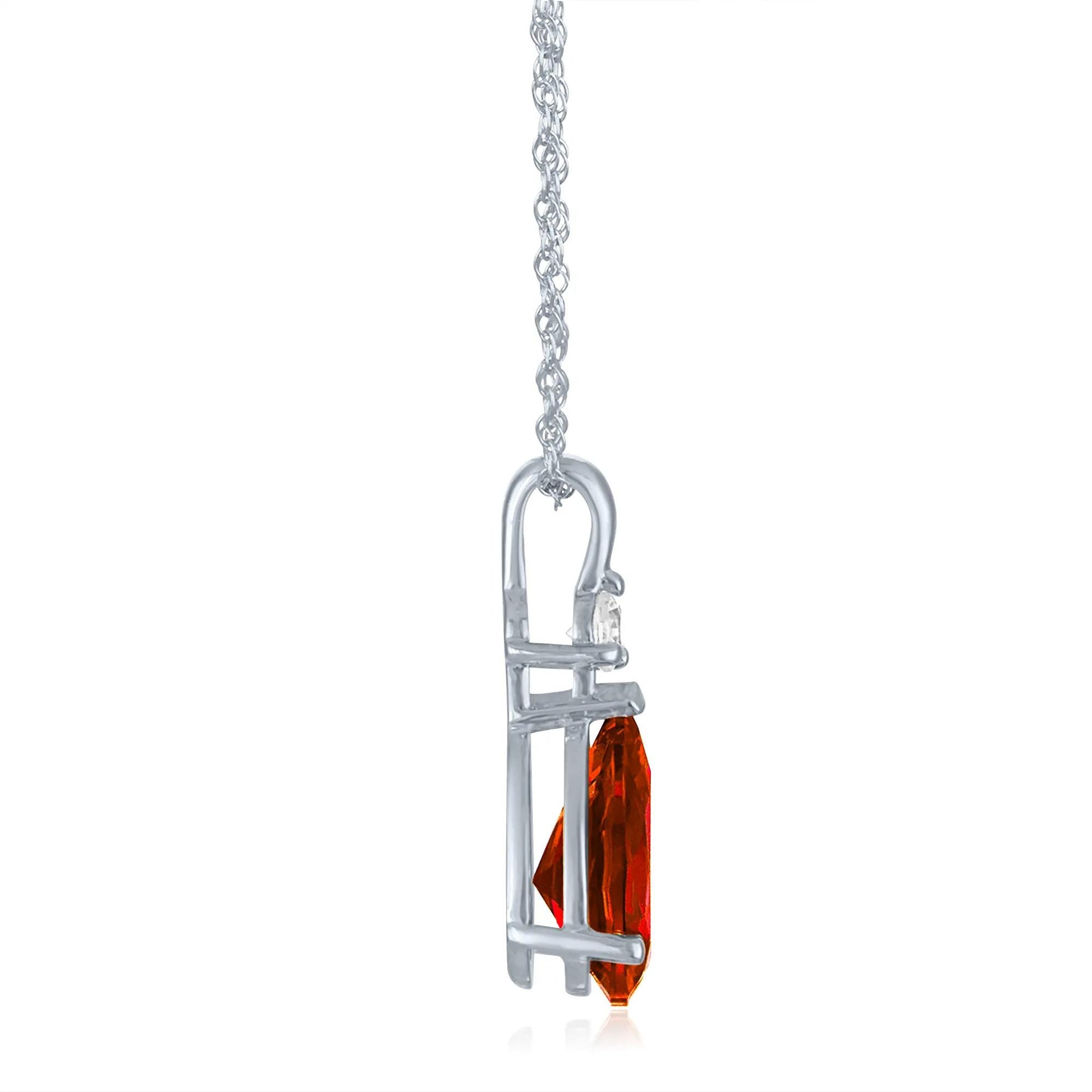 Garnet and Lab-Created White Sapphire Pendant Necklace 10K White Gold Size 18"