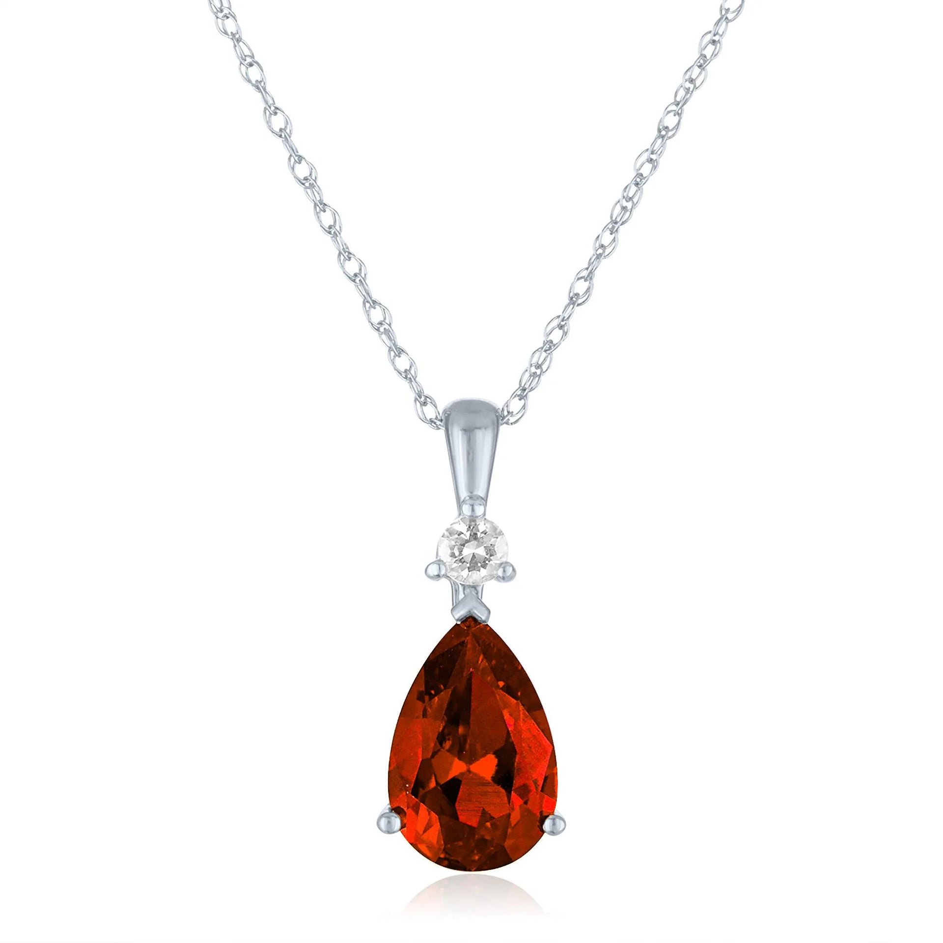 Garnet and Lab-Created White Sapphire Pendant Necklace 10K White Gold Size 18"