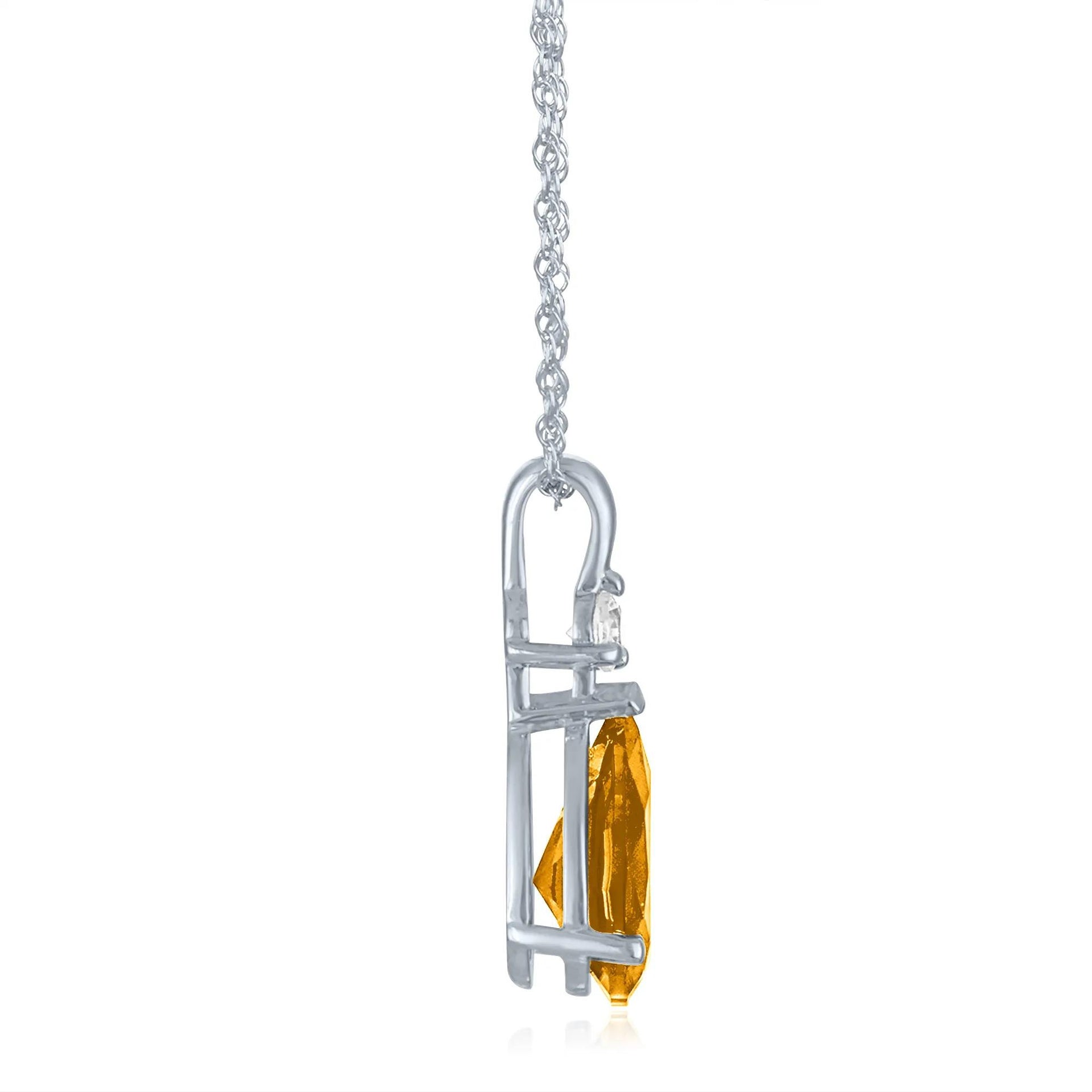 Citrine and Lab-Created White Sapphire Pendant Necklace 10K White Gold Size 18"