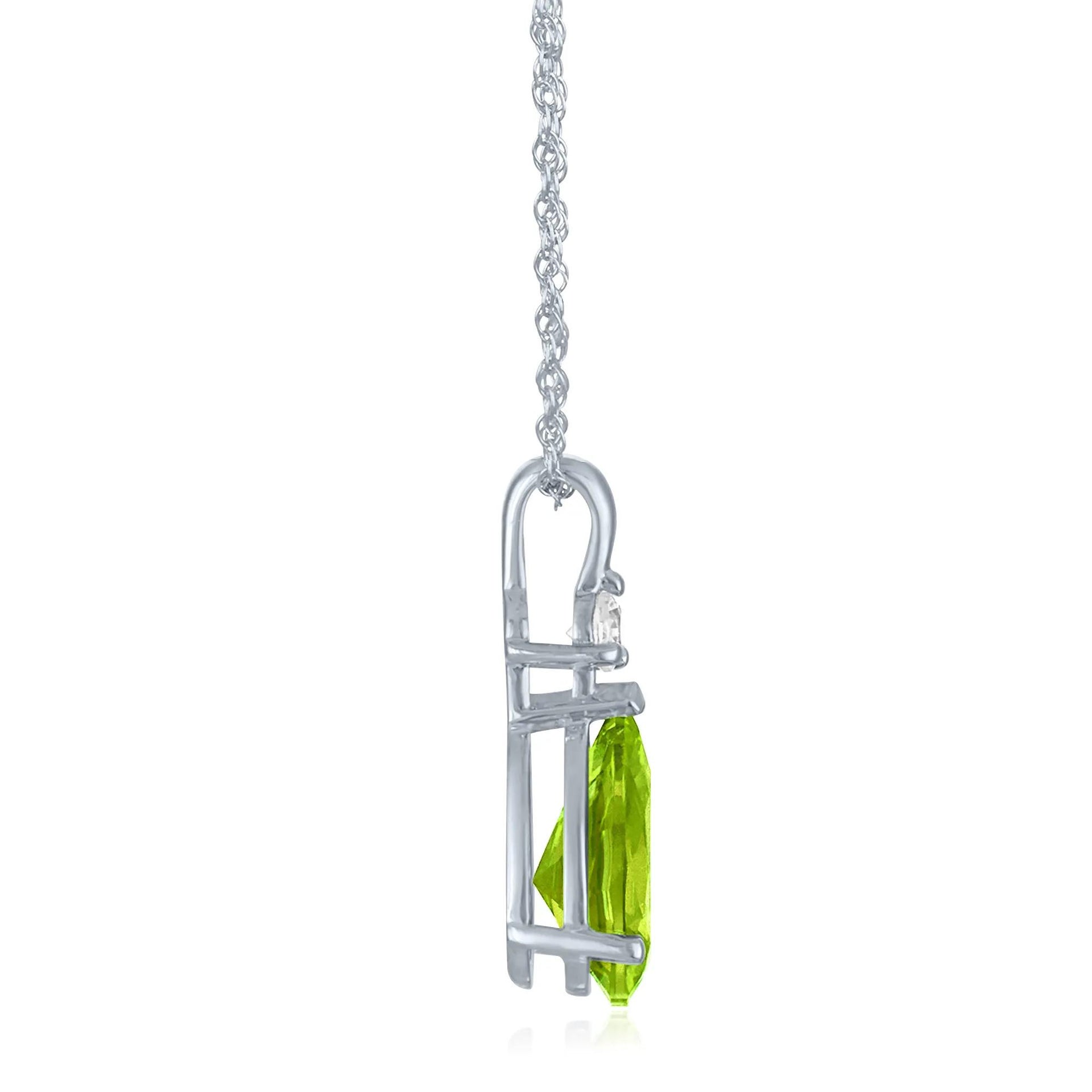 Peridot and Lab-Created White Sapphire Pendant Necklace 10K White Gold Size 18"