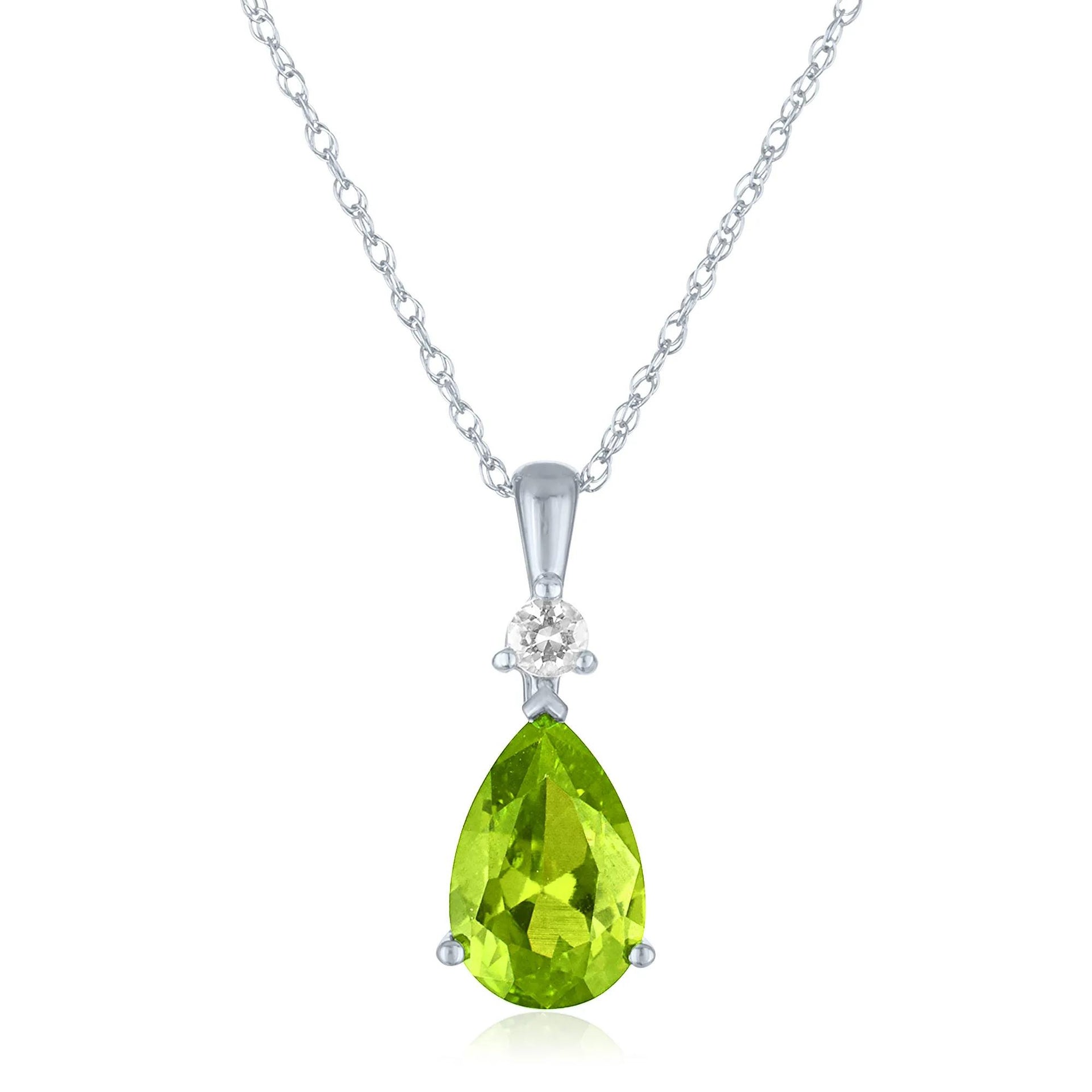 Peridot and Lab-Created White Sapphire Pendant Necklace 10K White Gold Size 18"