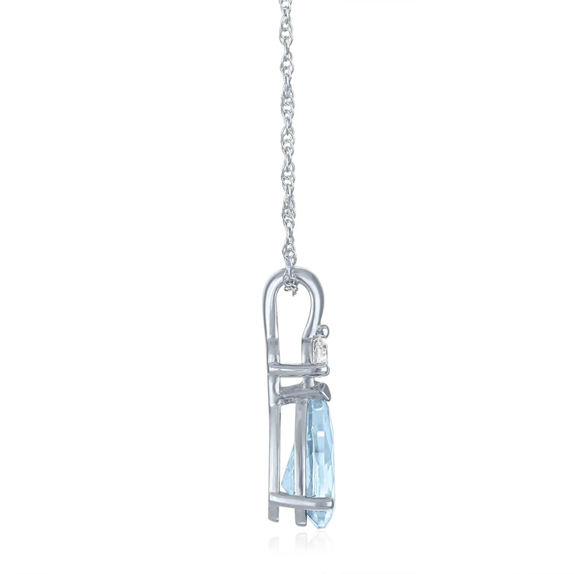 Aquamarine and Lab-Created White Sapphire Pendant Necklace 10K White Gold Size 18"