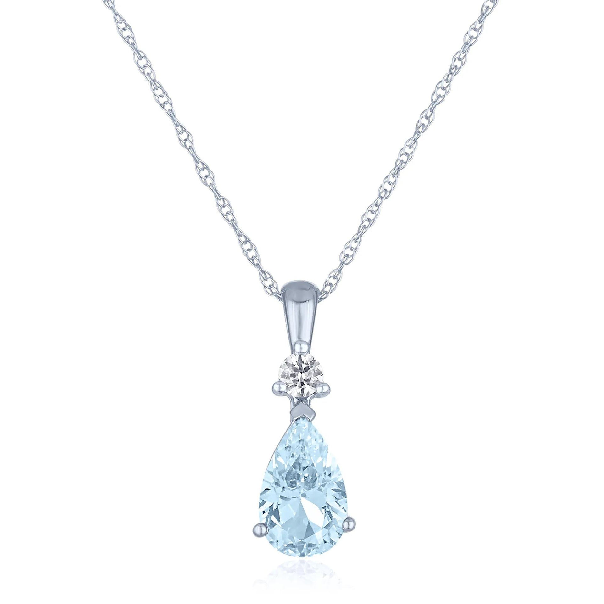 Aquamarine and Lab-Created White Sapphire Pendant Necklace 10K White Gold Size 18"