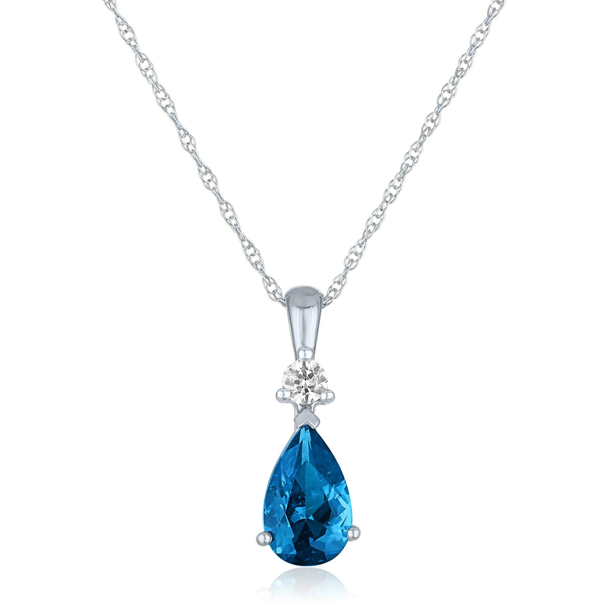 Topaz and Lab-Created White Sapphire Pendant Necklace 10K White Gold Size 18"