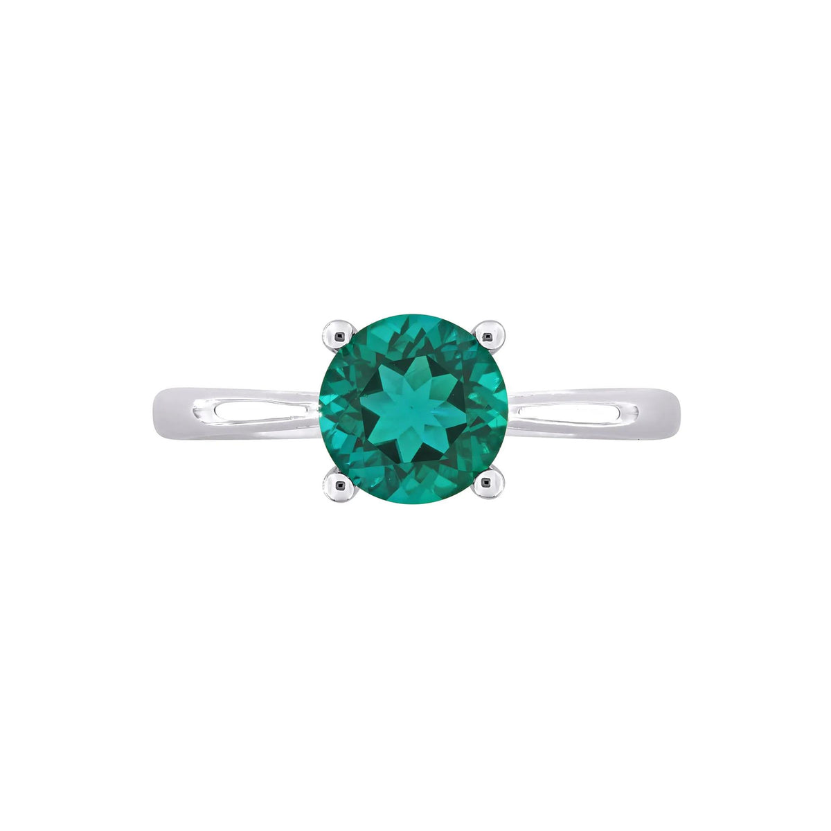 Lab-Created Emerald Ring .925 Sterling Silver White Size 8 2mm