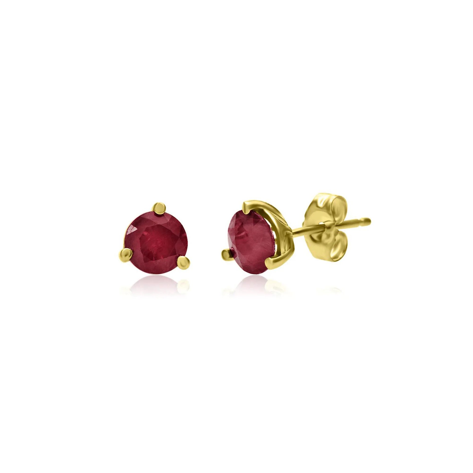 Ruby Stud Earrings 10K Yellow Gold Size 14.00mm