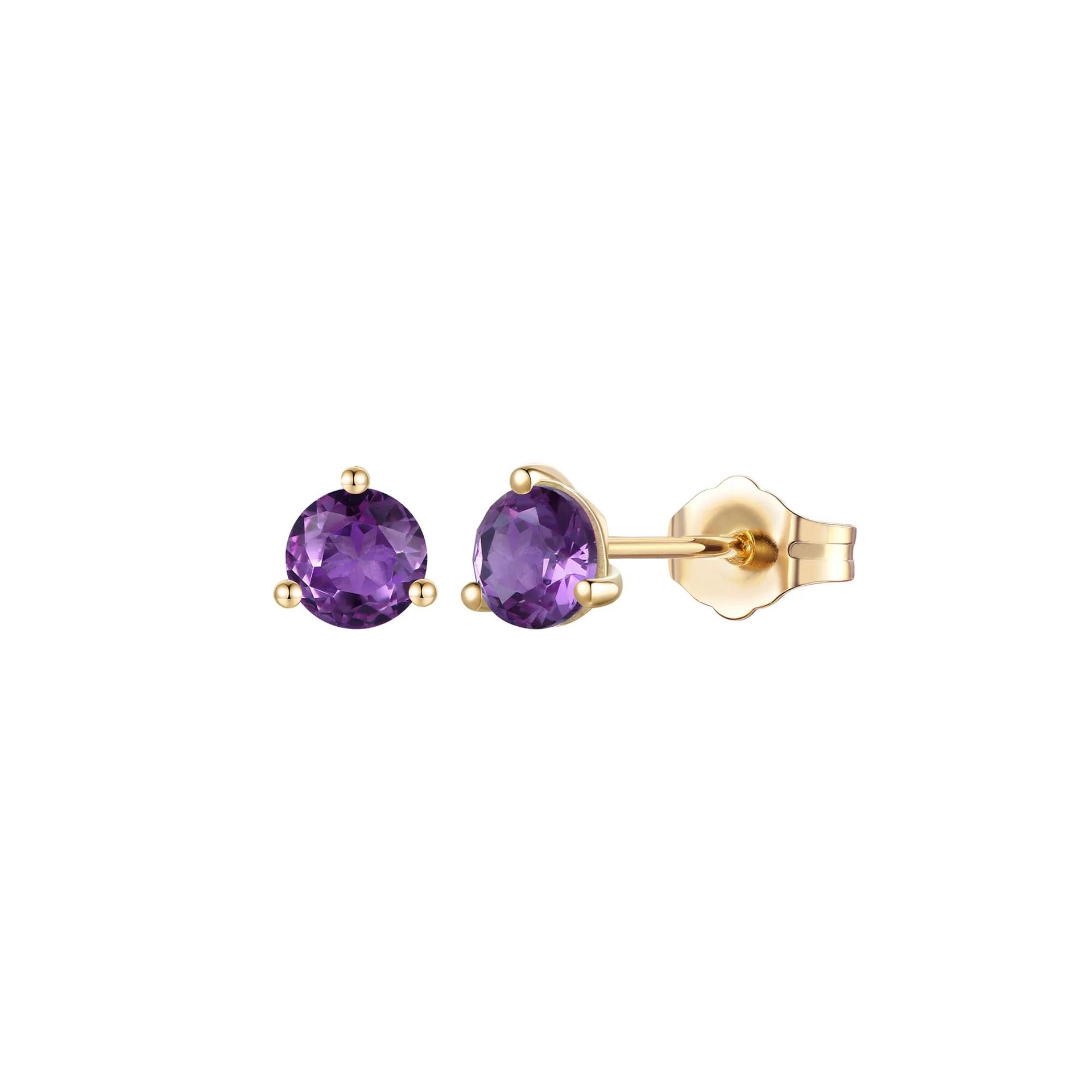 Amethyst Stud Earrings 10K Yellow Gold Size 5.00mm